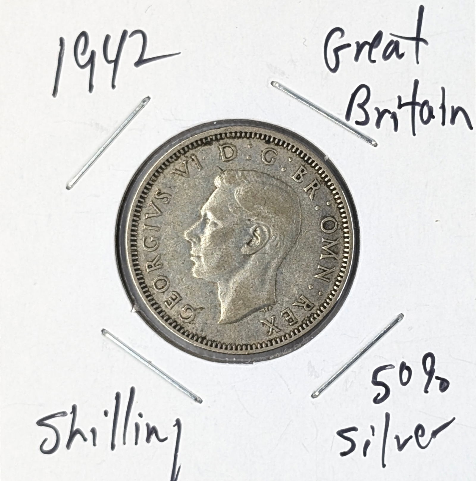 1942 Silver Great Britain 1 Shilling: 50% Silver 