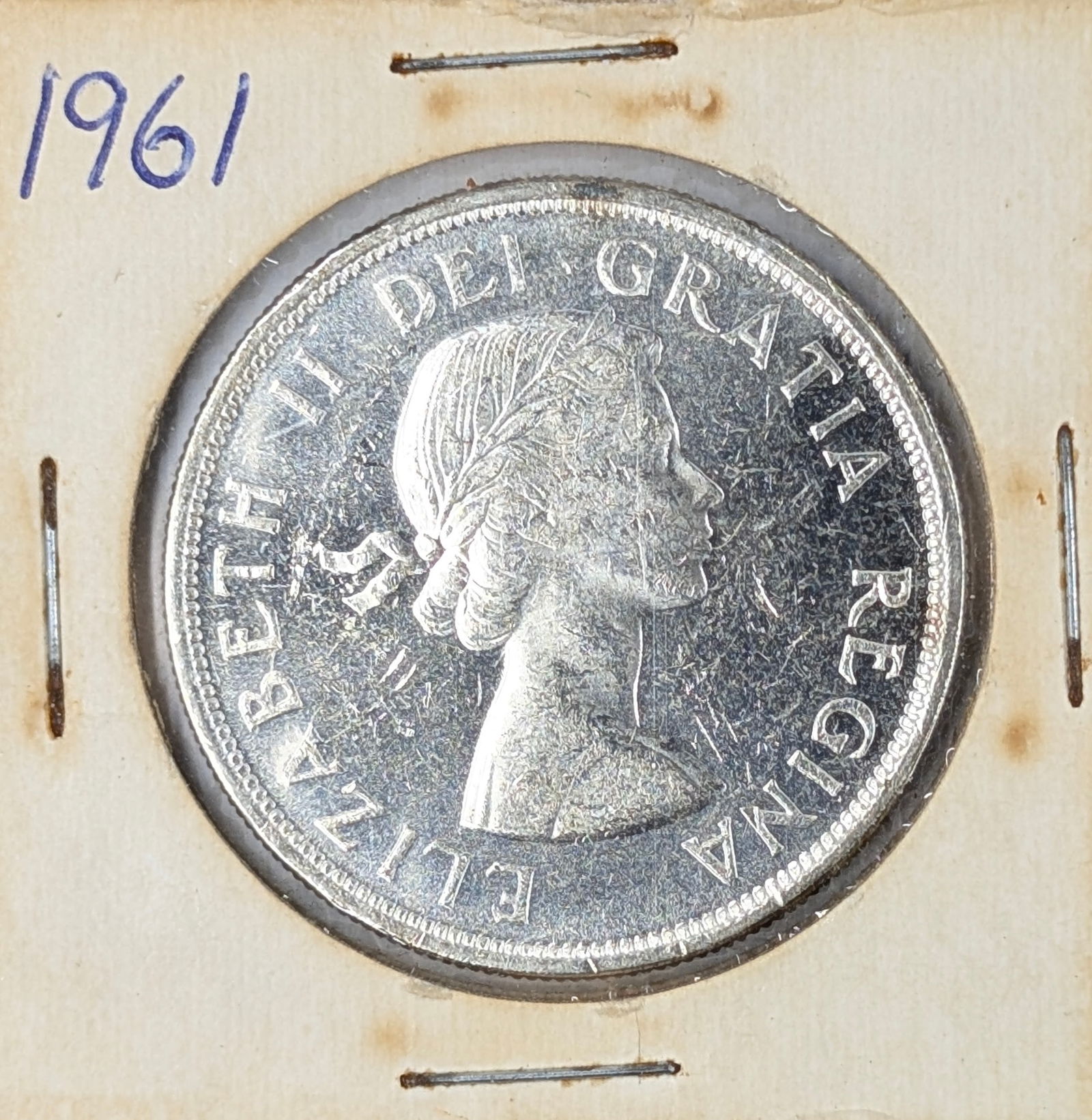 1961 Silver Canada 1 Dollar - Toned, AU - 2