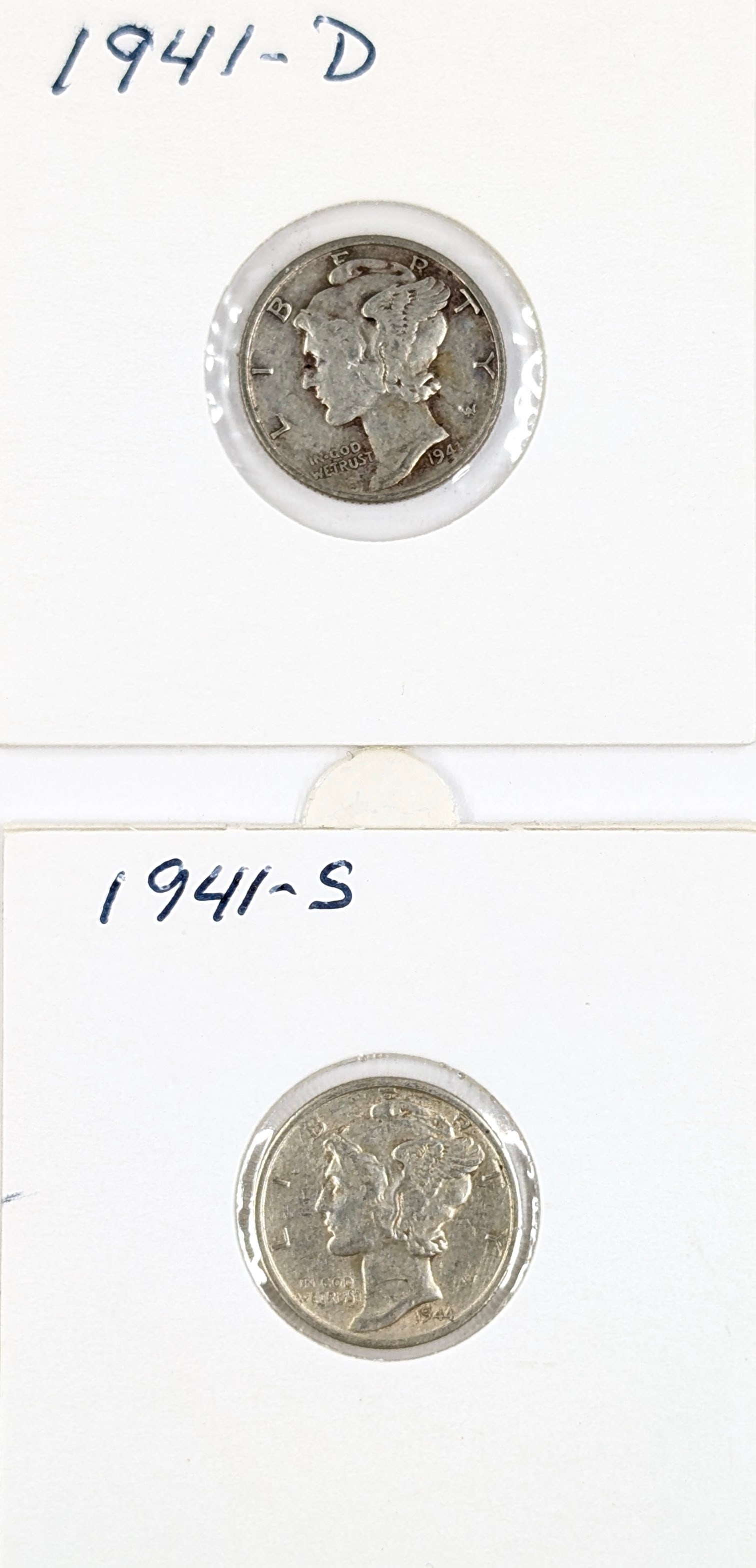 Lot of 2 Silver Mercury Dimes - 1941 D/S: Silver