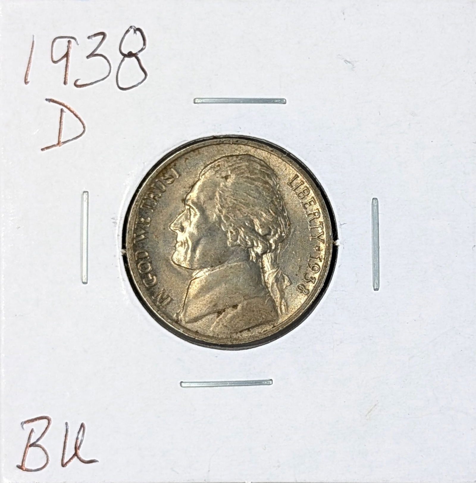 1938-D Jefferson Nickel - BU: Coin 