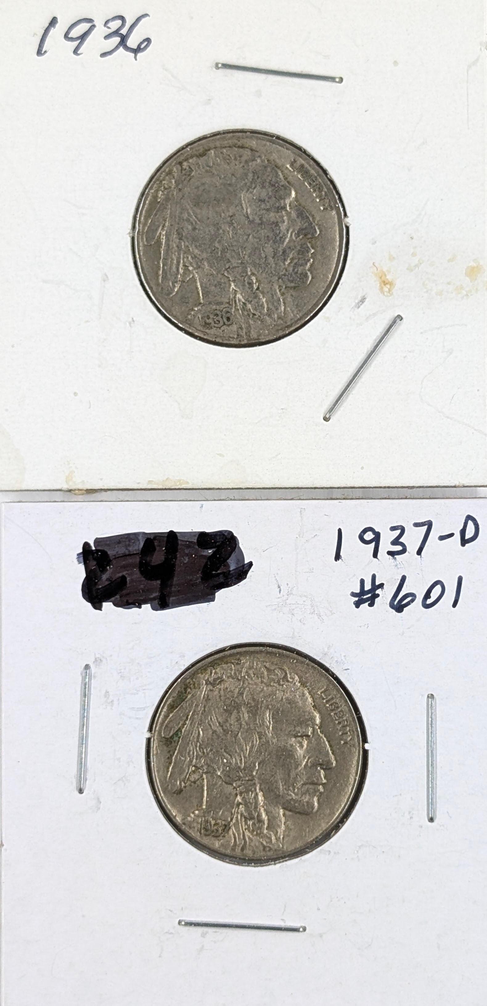 Lot of 2 Buffalo Head Nickels - 1936, 1937-D: Coin 