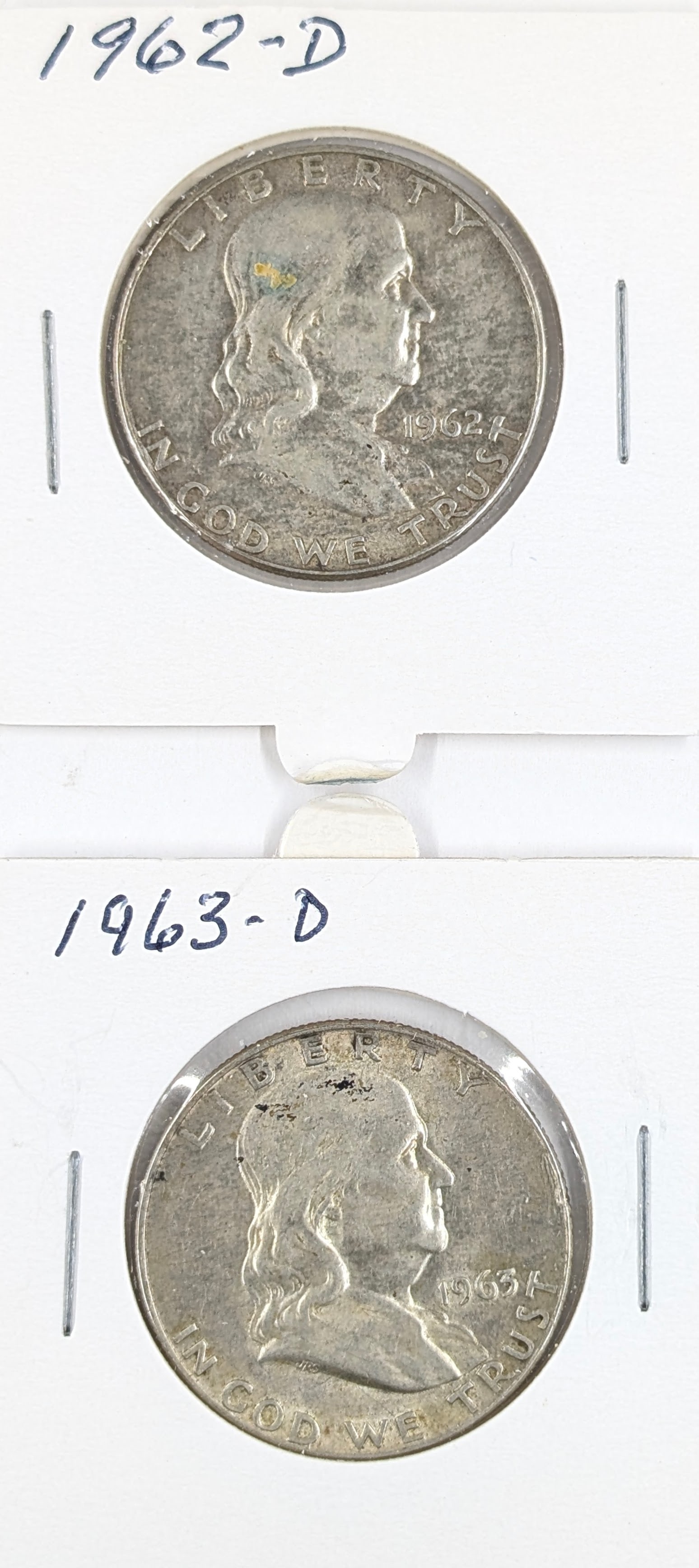 Lot of 2 Silver Franklin Half Dollars - 1962-D, 1963-D: Silver