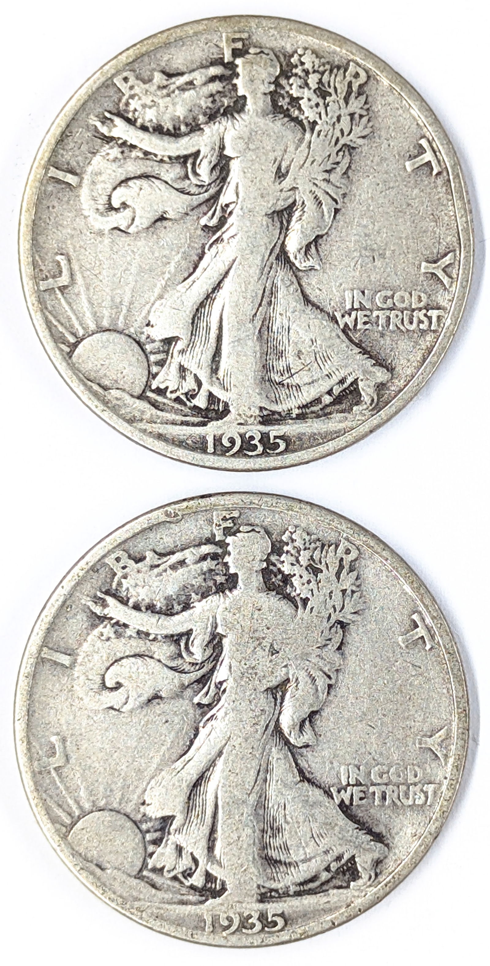 Lot of 2 Silver Walking Liberty Half Dollars - 1935 P/S: Silver 