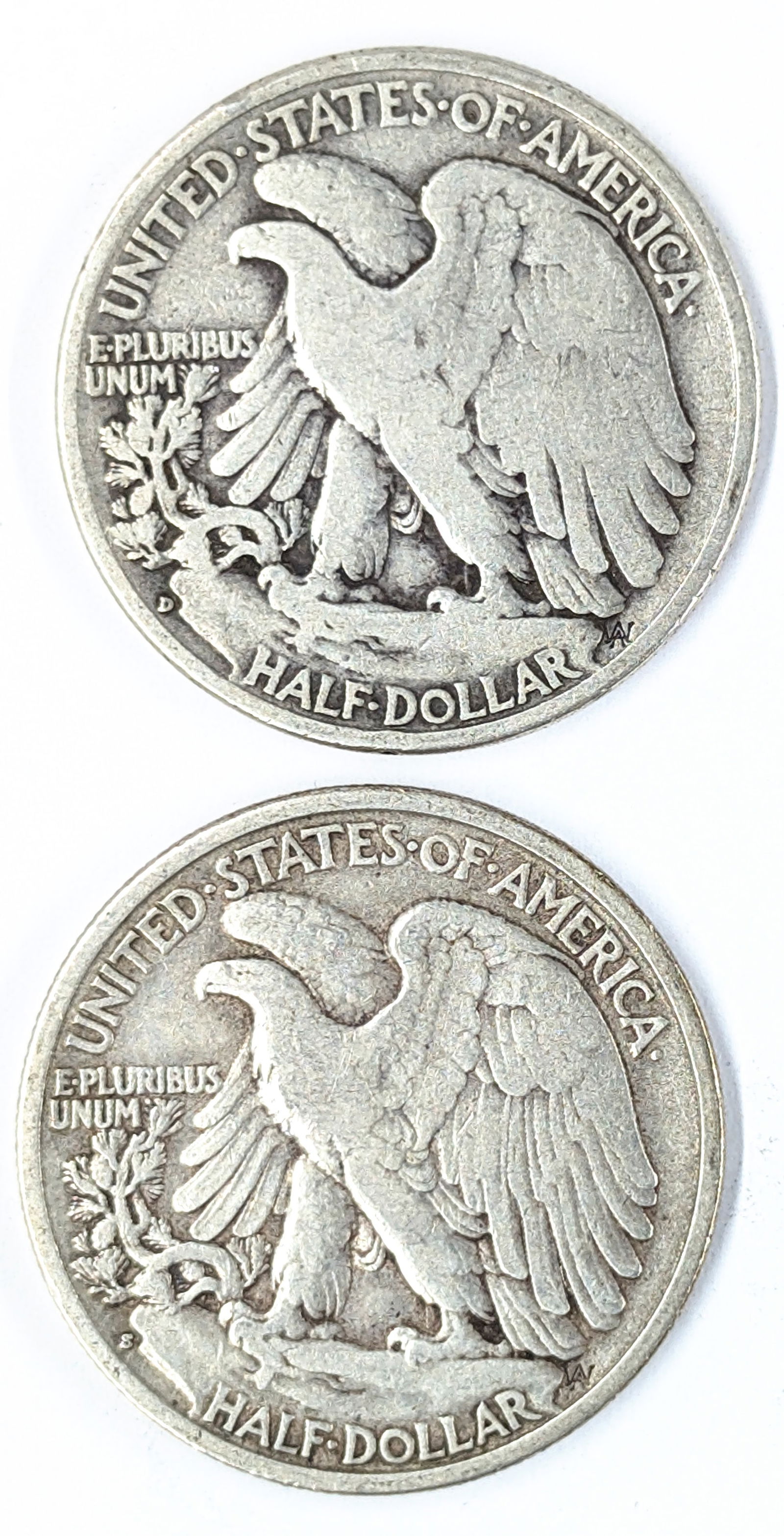 Lot of 2 Silver Walking Liberty Half Dollars - 1936 D/S - 2