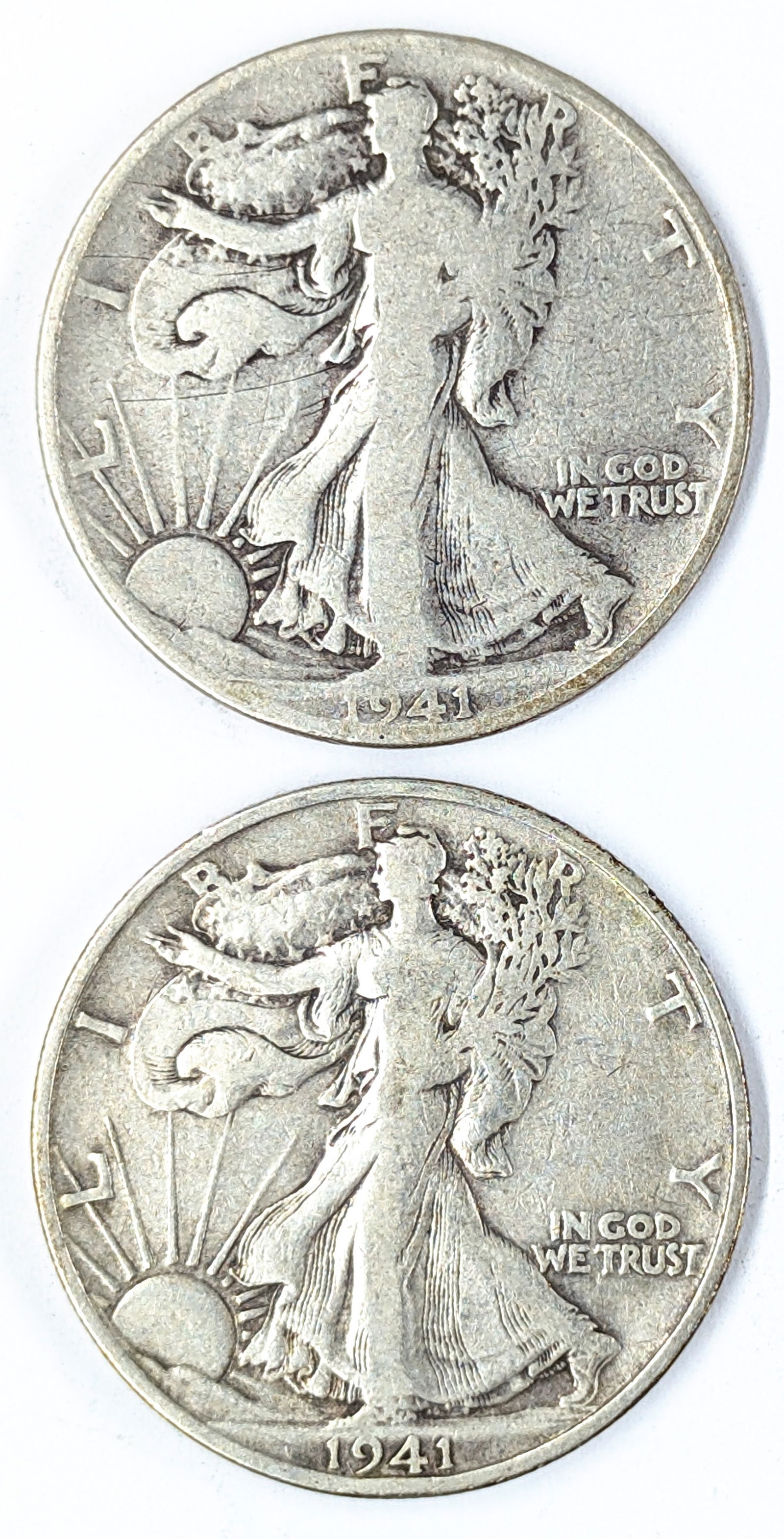 Lot of 2 Silver Walking Liberty Half Dollars - 1941 D/S: Silver 