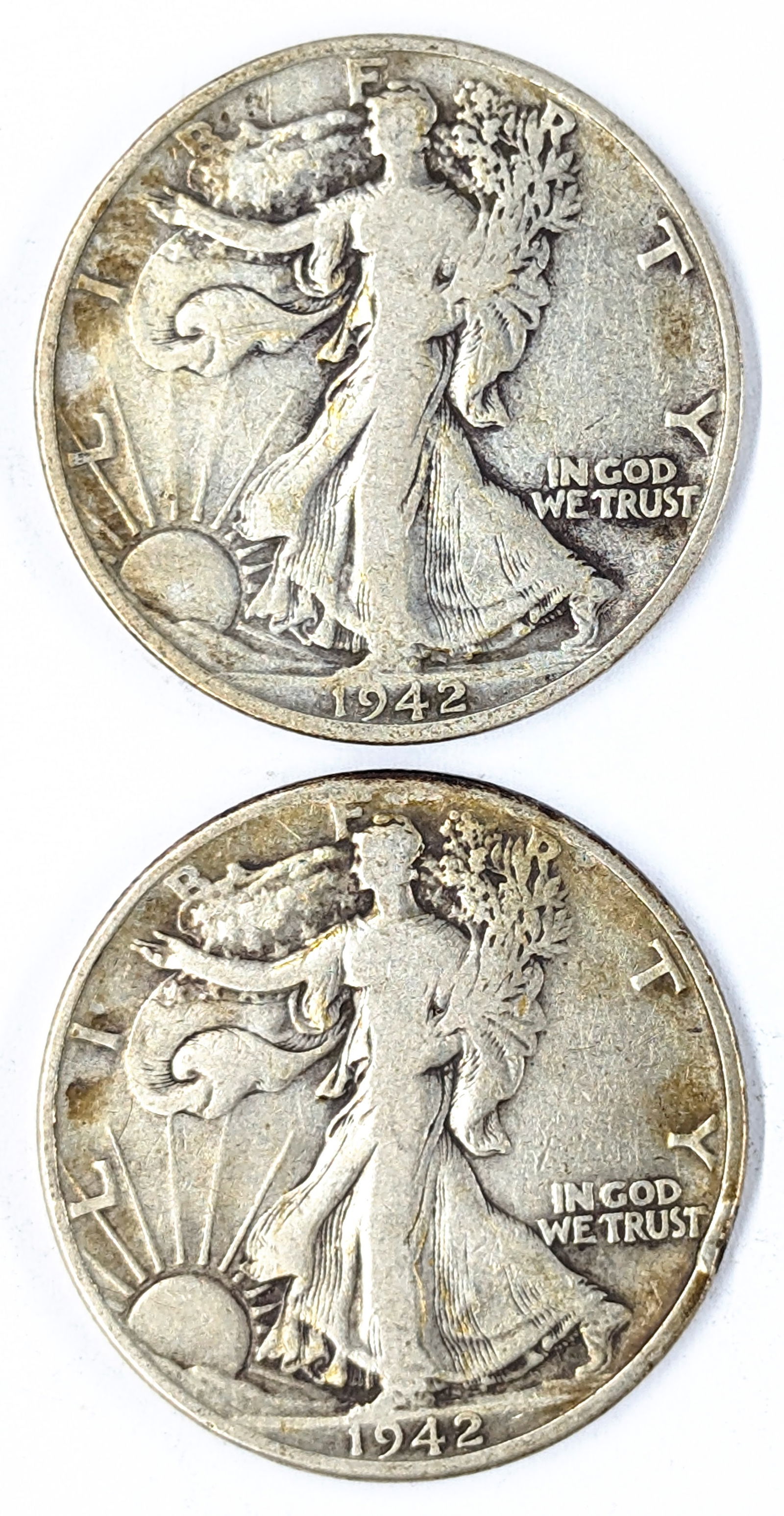 Lot of 2 Silver Walking Liberty Half Dollars - 1942 D/S: Silver 