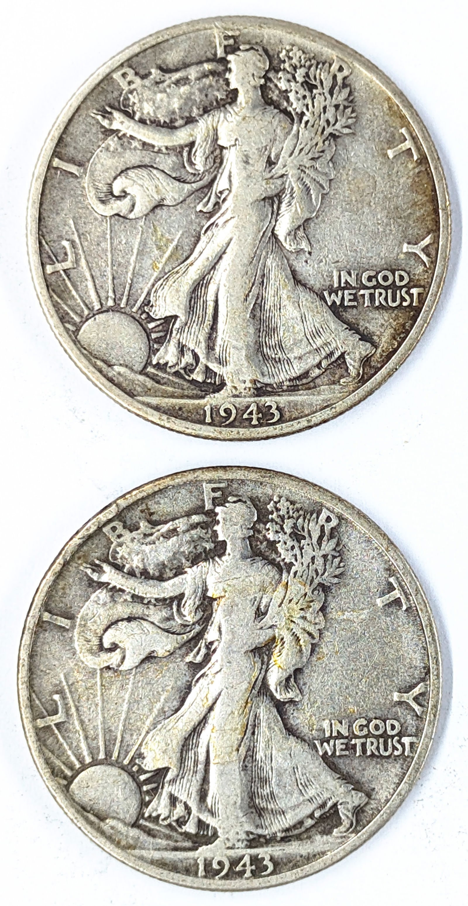 Lot of 2 Silver Walking Liberty Half Dollars - 1943 D/S: Silver