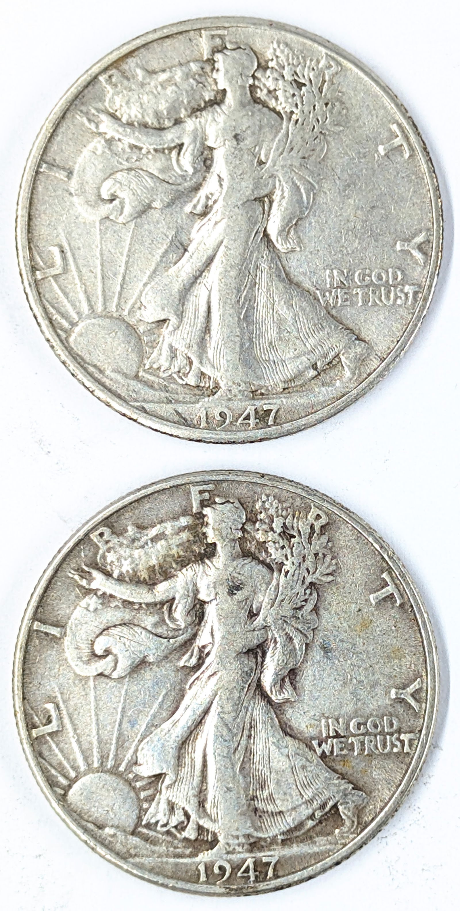 Lot of 2 Silver Walking Liberty Half Dollars - 1947 P/D: Silver 