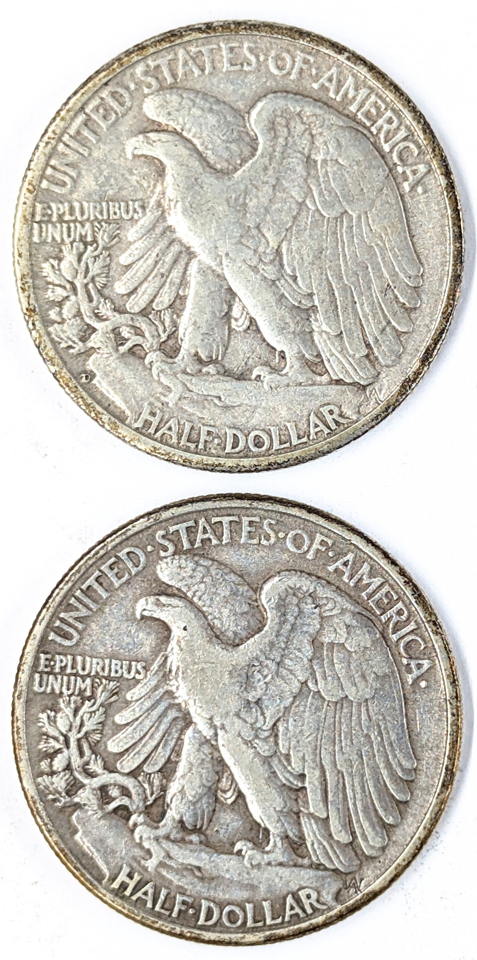 Lot of 2 Silver Walking Liberty Half Dollars - 1947 P/D - 2