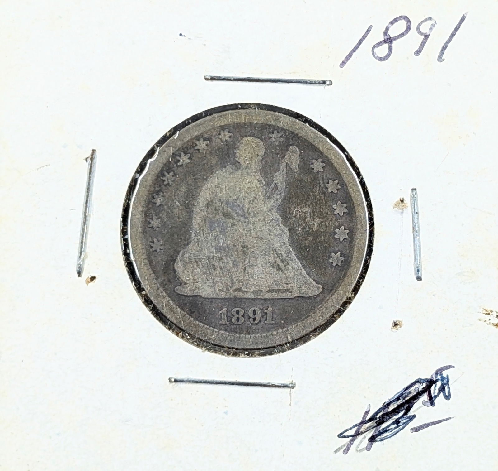 1891 Silver Liberty Seated Quarter: Silver 