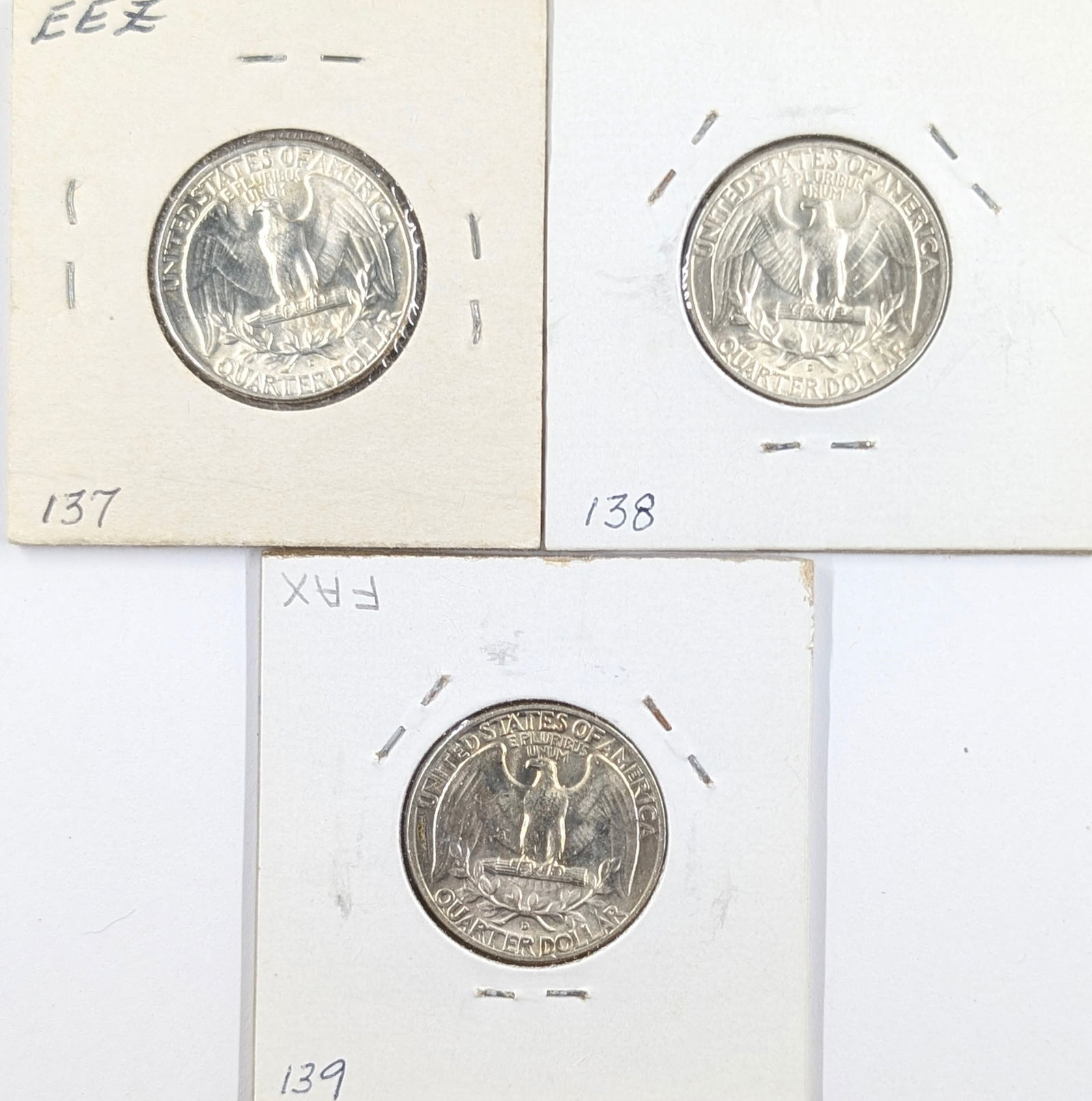 Lot of 3 Uncirculated Silver Washington Quarters - 1951-D, 1952-D, 1953-D - 2