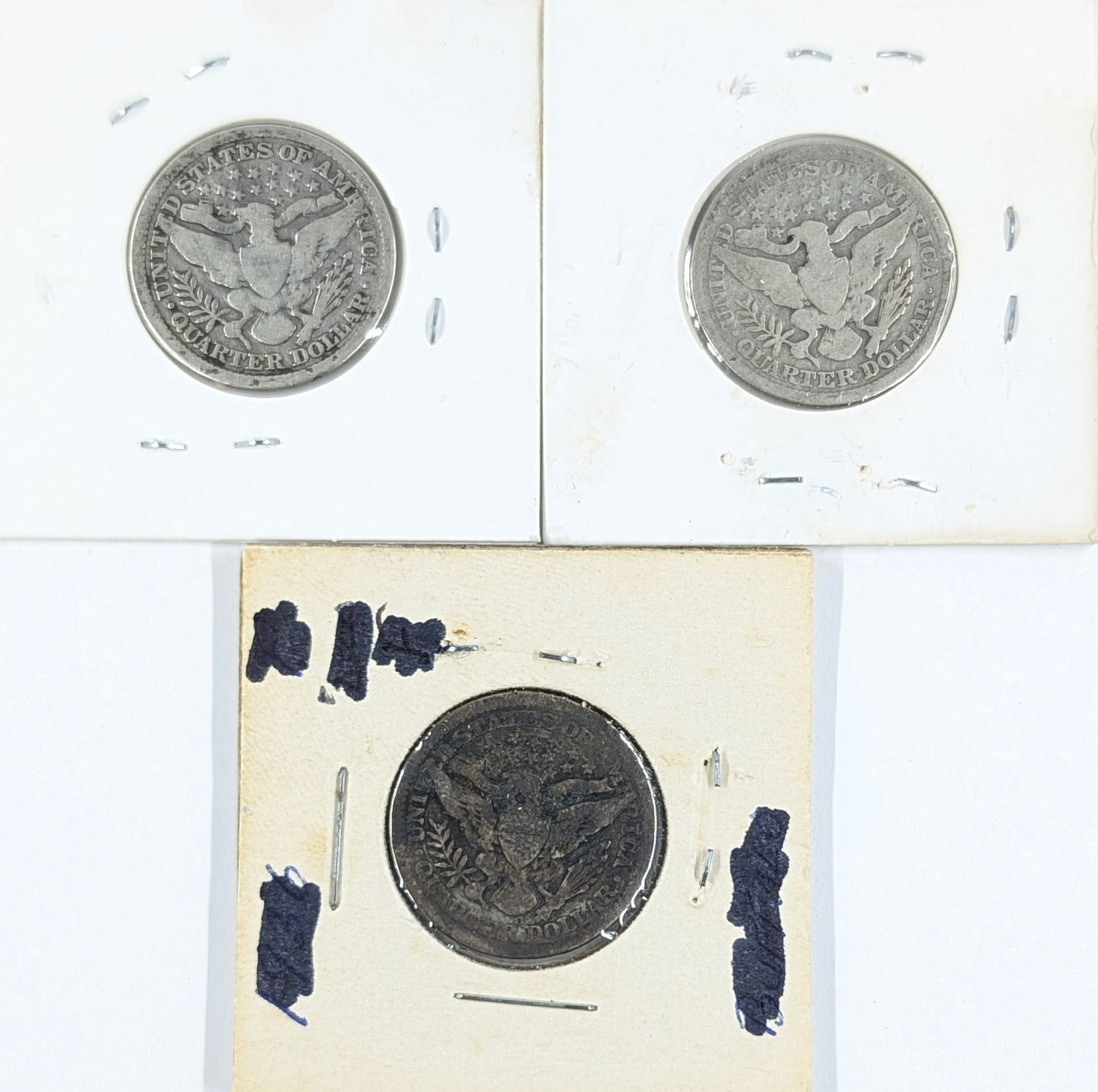 Lot of 3 Silver Barber Quarters - 1898, 1899, 1900-O - 2
