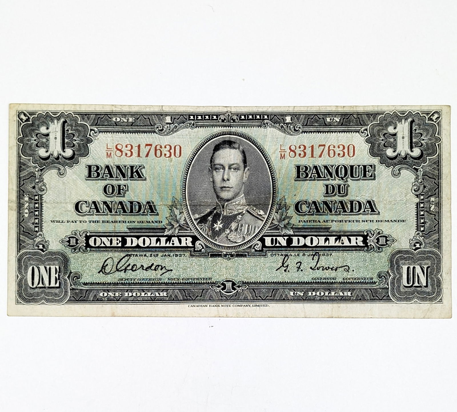 1937 Canada $1 Note: Currency 