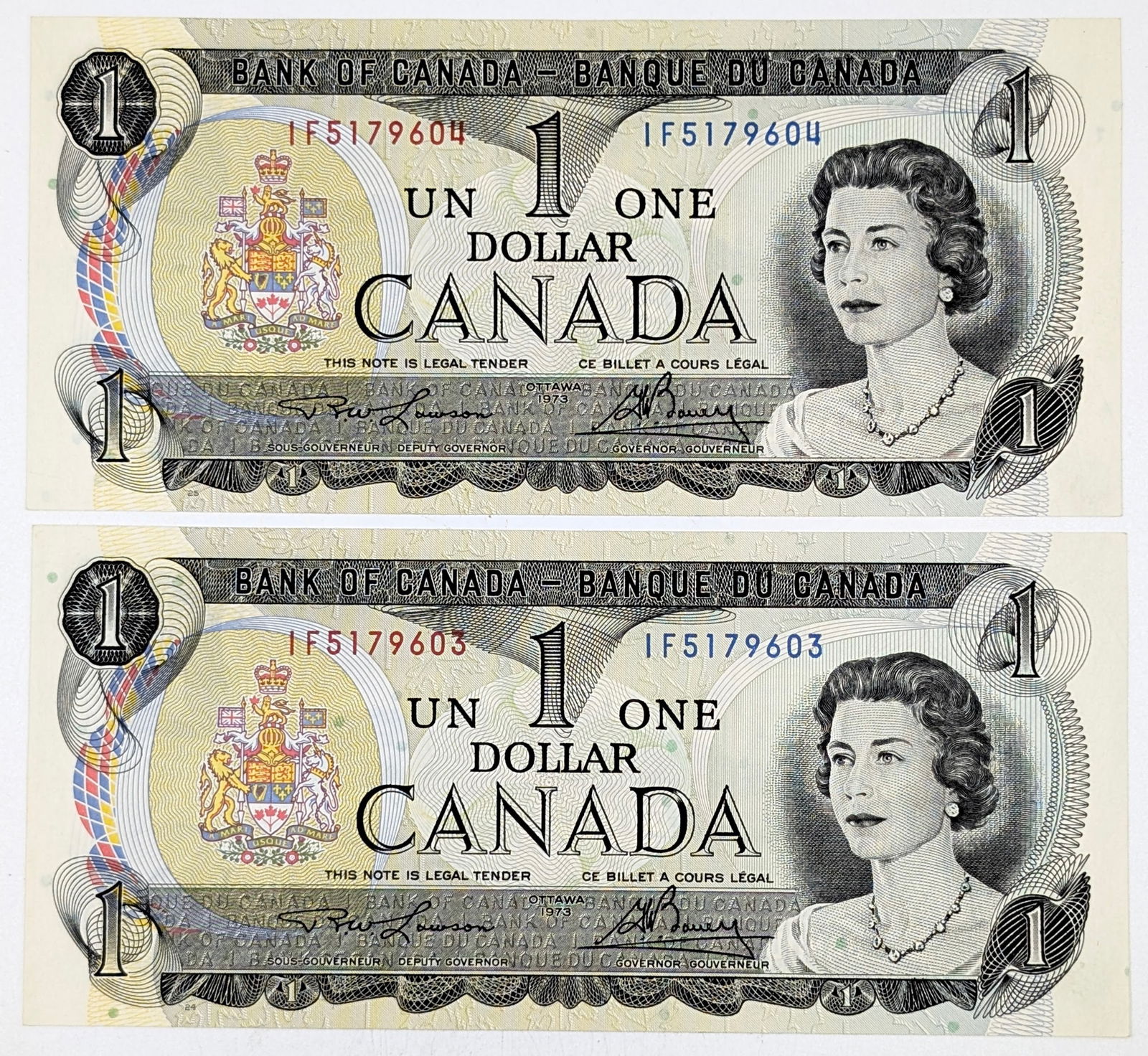 Lot of 2 Canada 1973 $1 Notes: Currency 