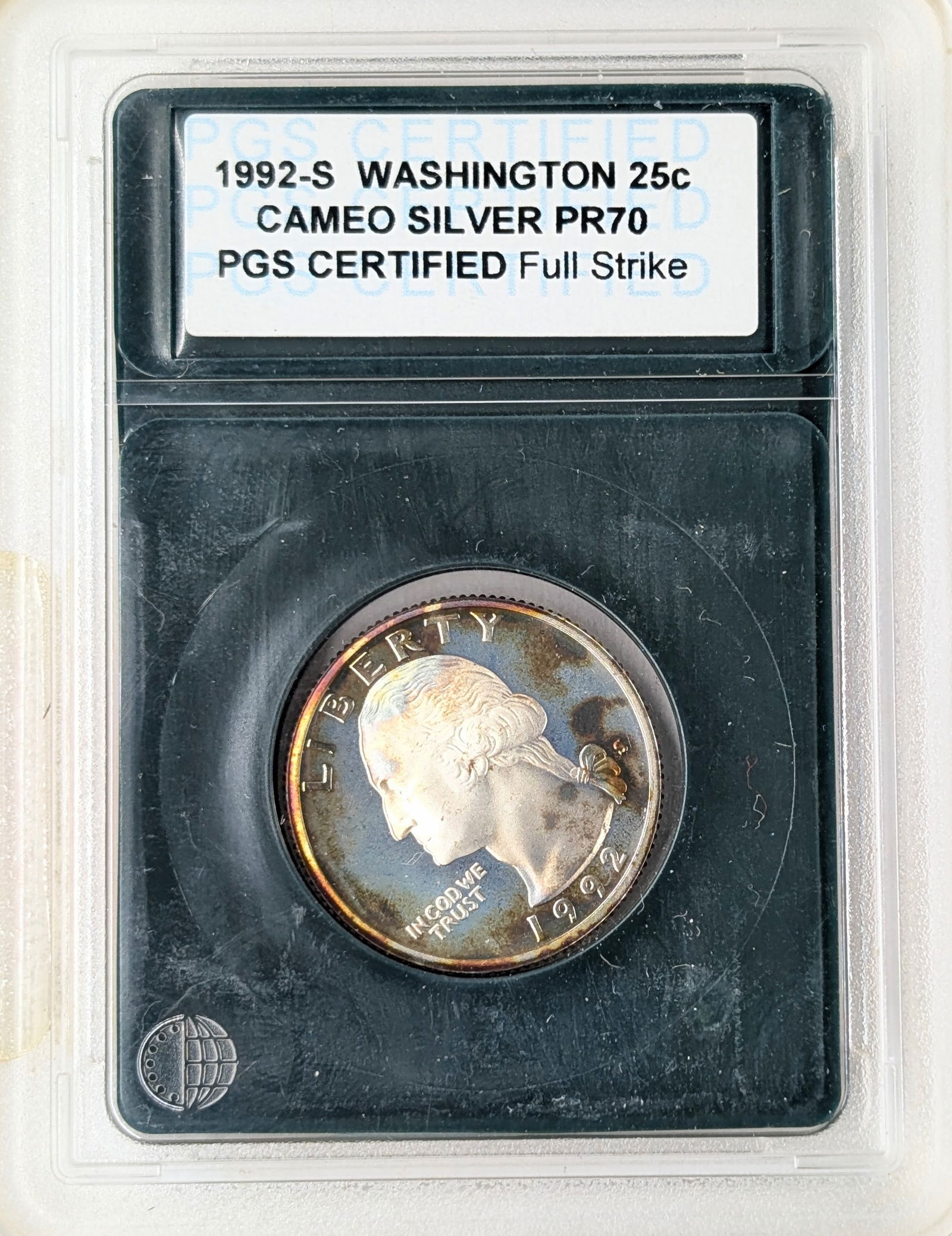PGS 1992-S PR70 CAMEO Silver Washington Quarter - Toned: Silver 