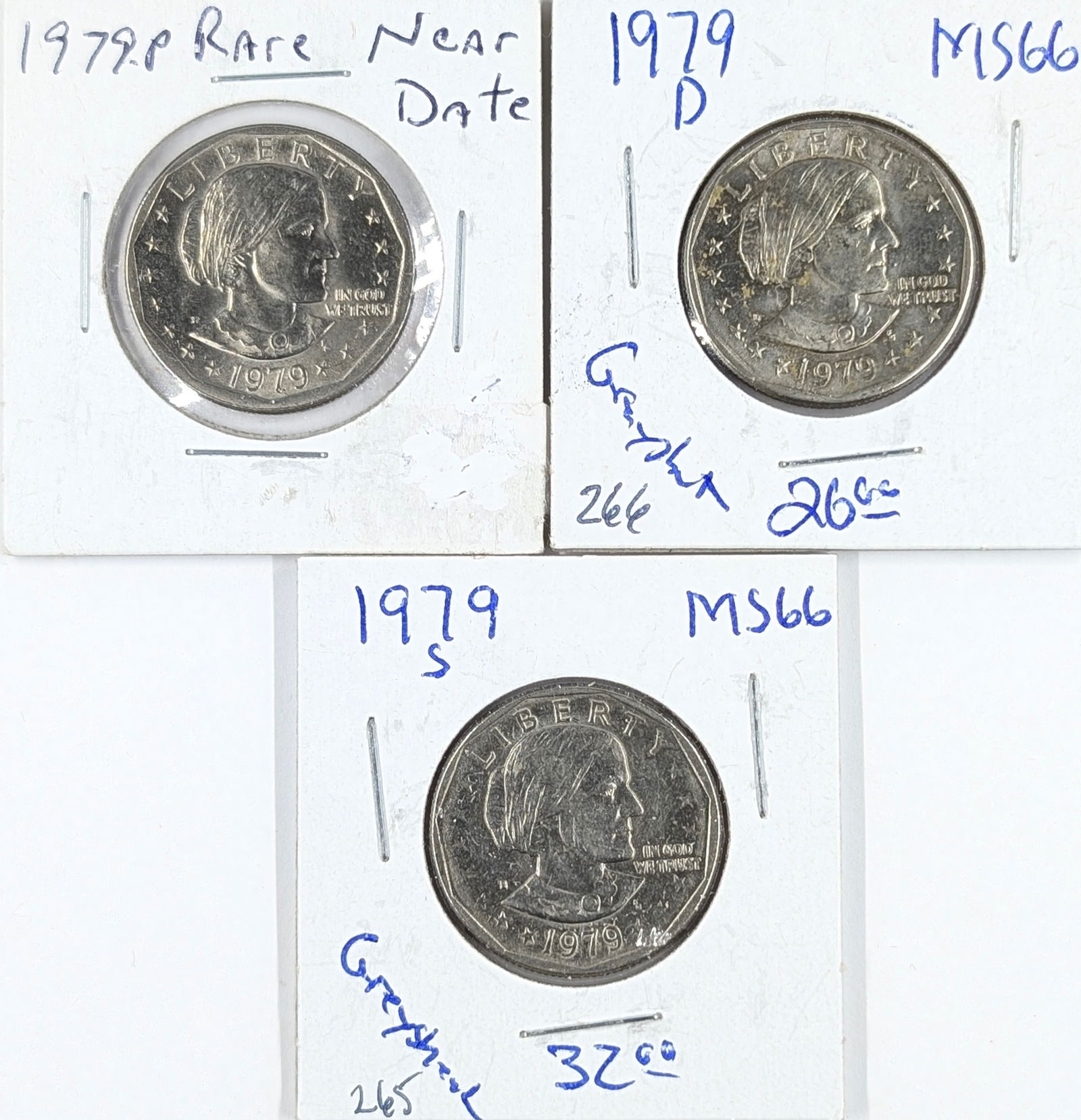 Lot of 3 Susan B. Anthony Dollars - 1979 P/D/S: Coin 