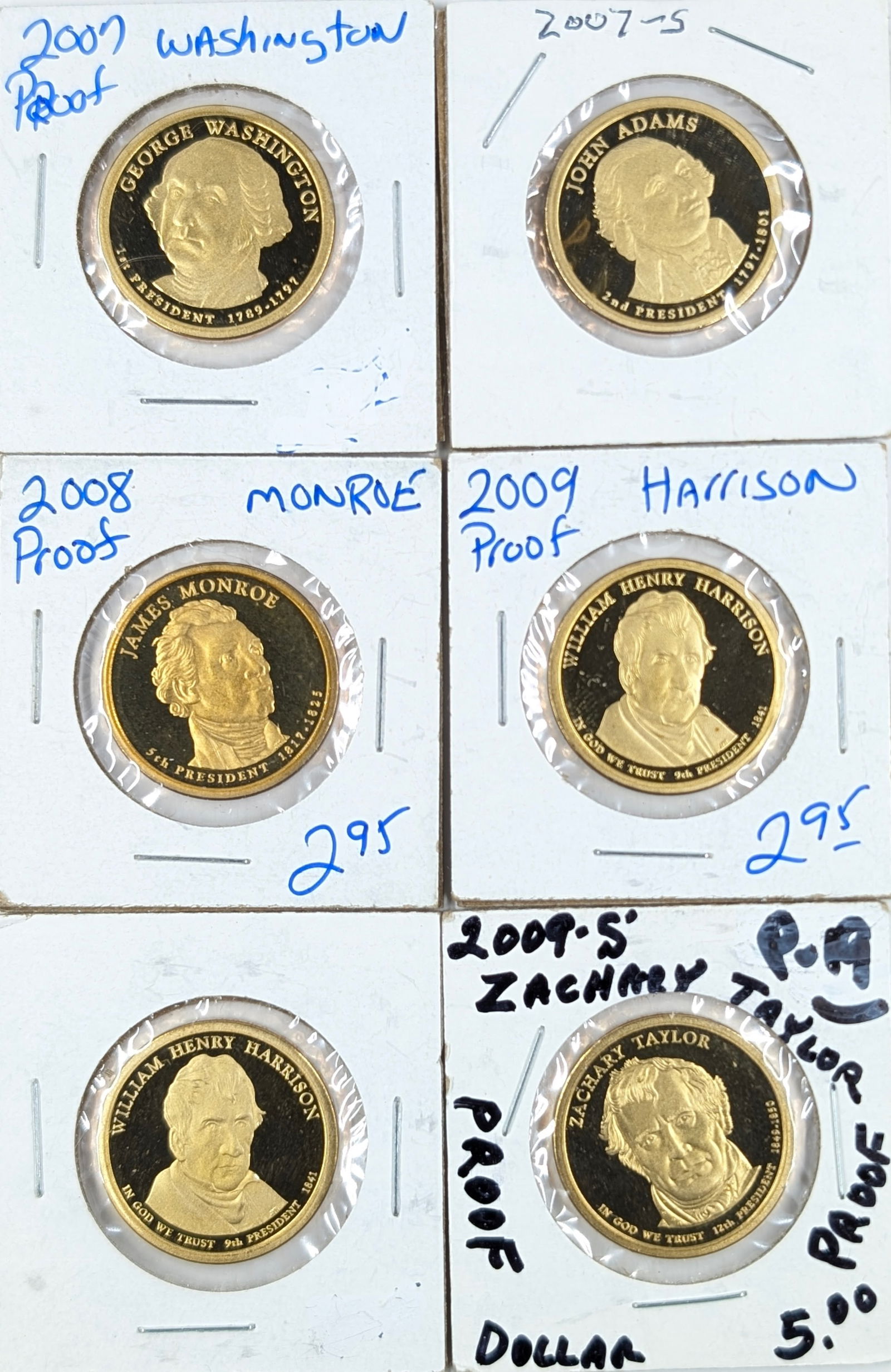 Lot of 6 Presidential Dollars - Washington, Adams, Monroe, Harrison(2), Taylor: Coin 