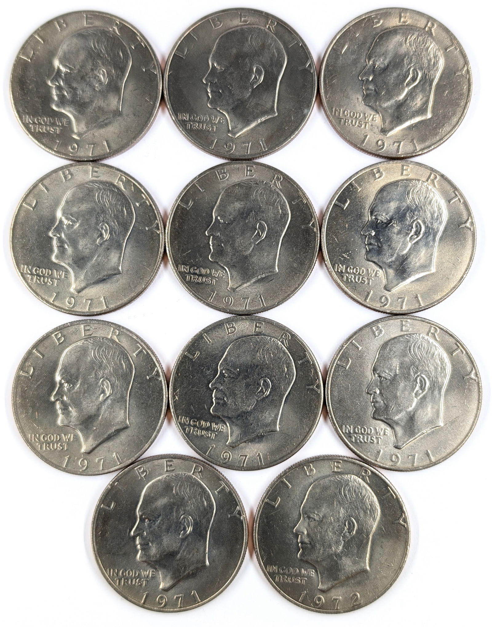 Lot of 11 Eisenhower "Ike" Dollars - 1971-1972: Coin