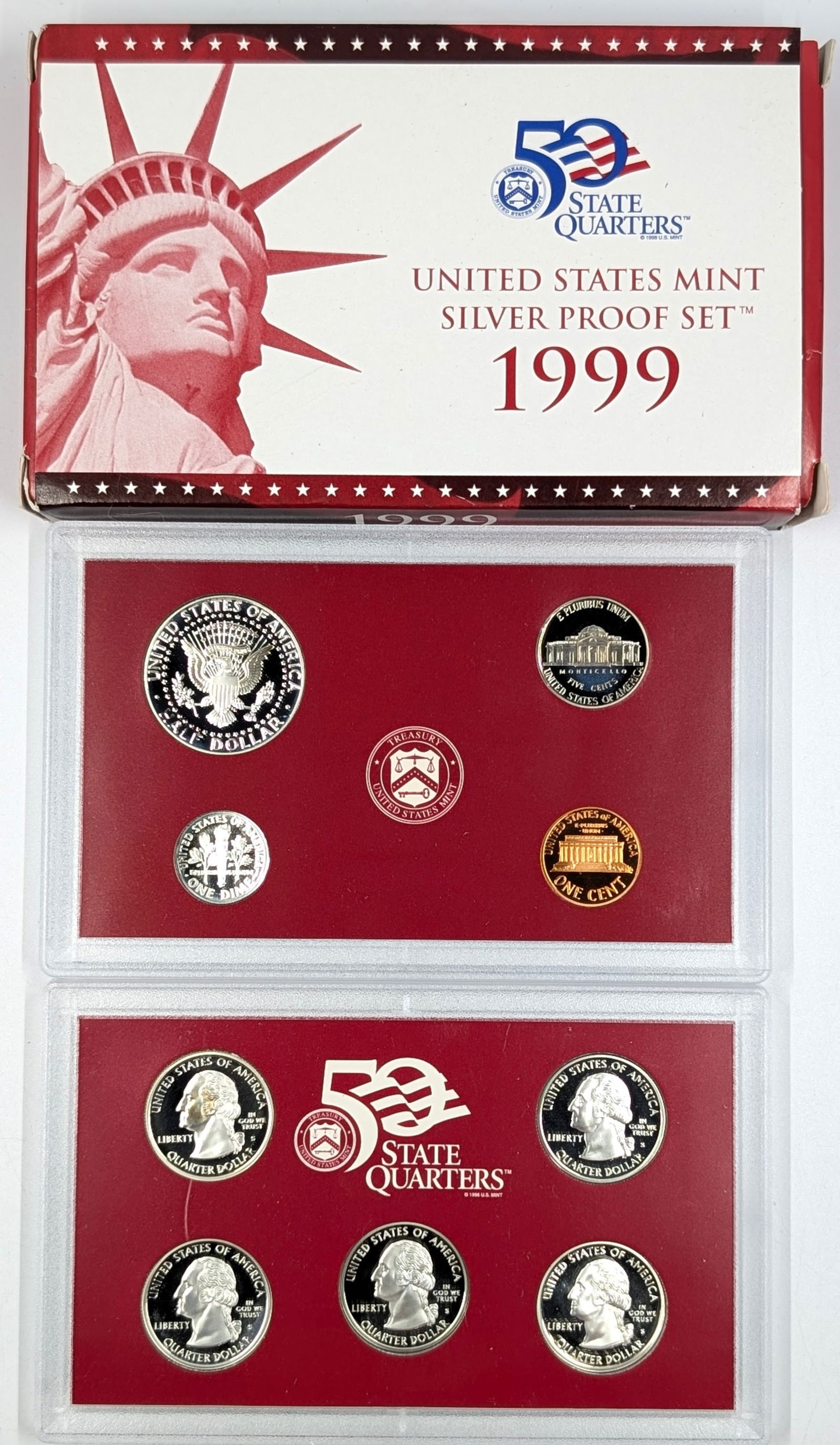 1999 Silver US Mint Proof Set w/ Silver Half, Quarter & Dime w/ COA - 2