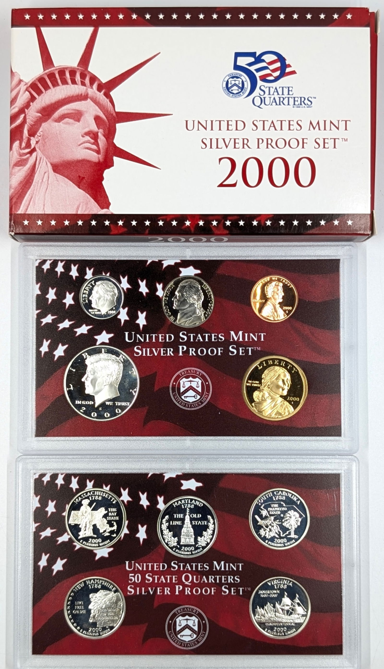 2000 Silver US Mint Proof Set w/ Silver Half, Quarter & Dime w/ COA: Silver 