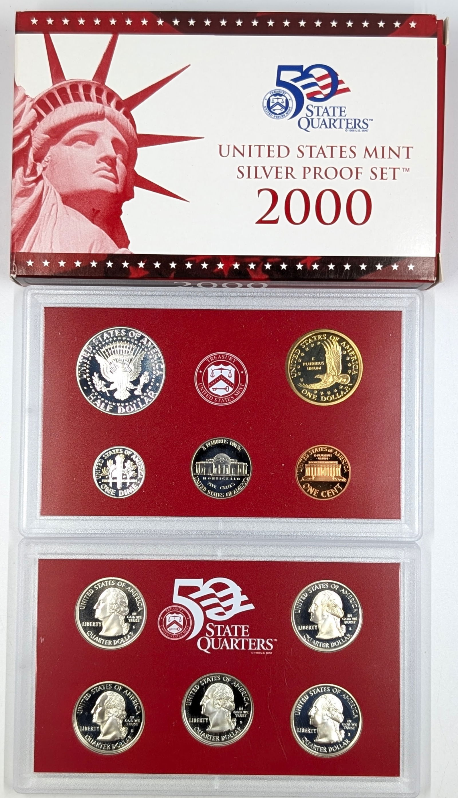 2000 Silver US Mint Proof Set w/ Silver Half, Quarter & Dime w/ COA - 2