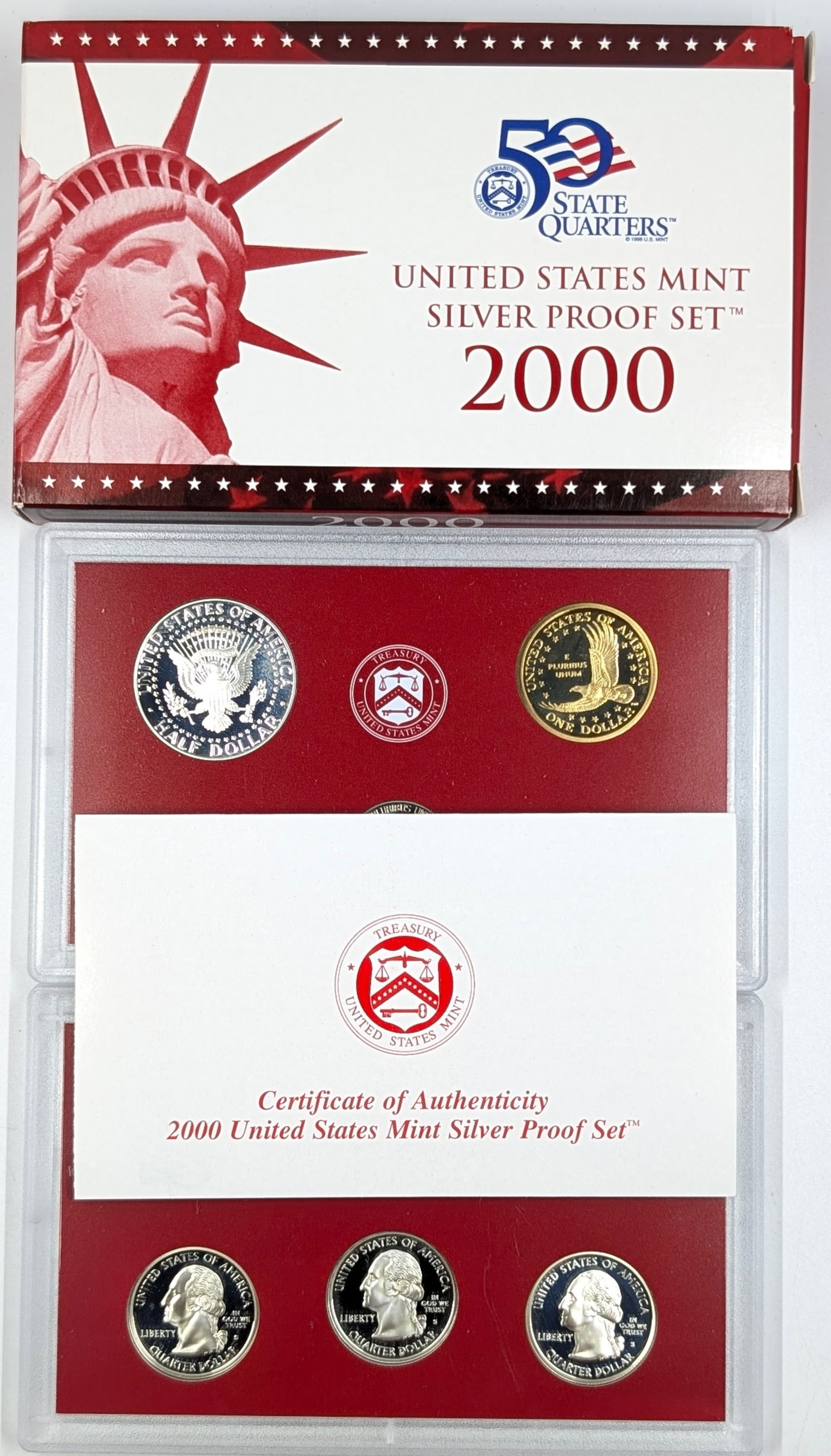 2000 Silver US Mint Proof Set w/ Silver Half, Quarter & Dime w/ COA - 3
