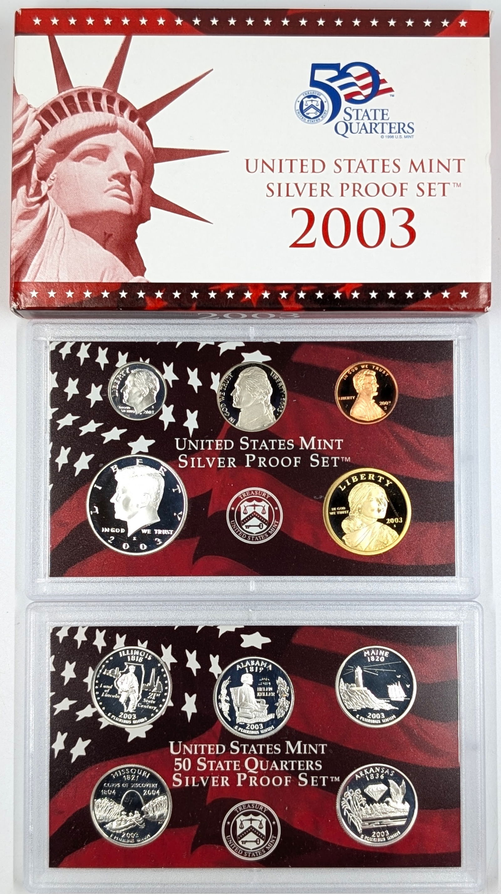 2003 Silver US Mint Proof Set w/ Silver Half, Quarter & Dime w/ COA: Silver 