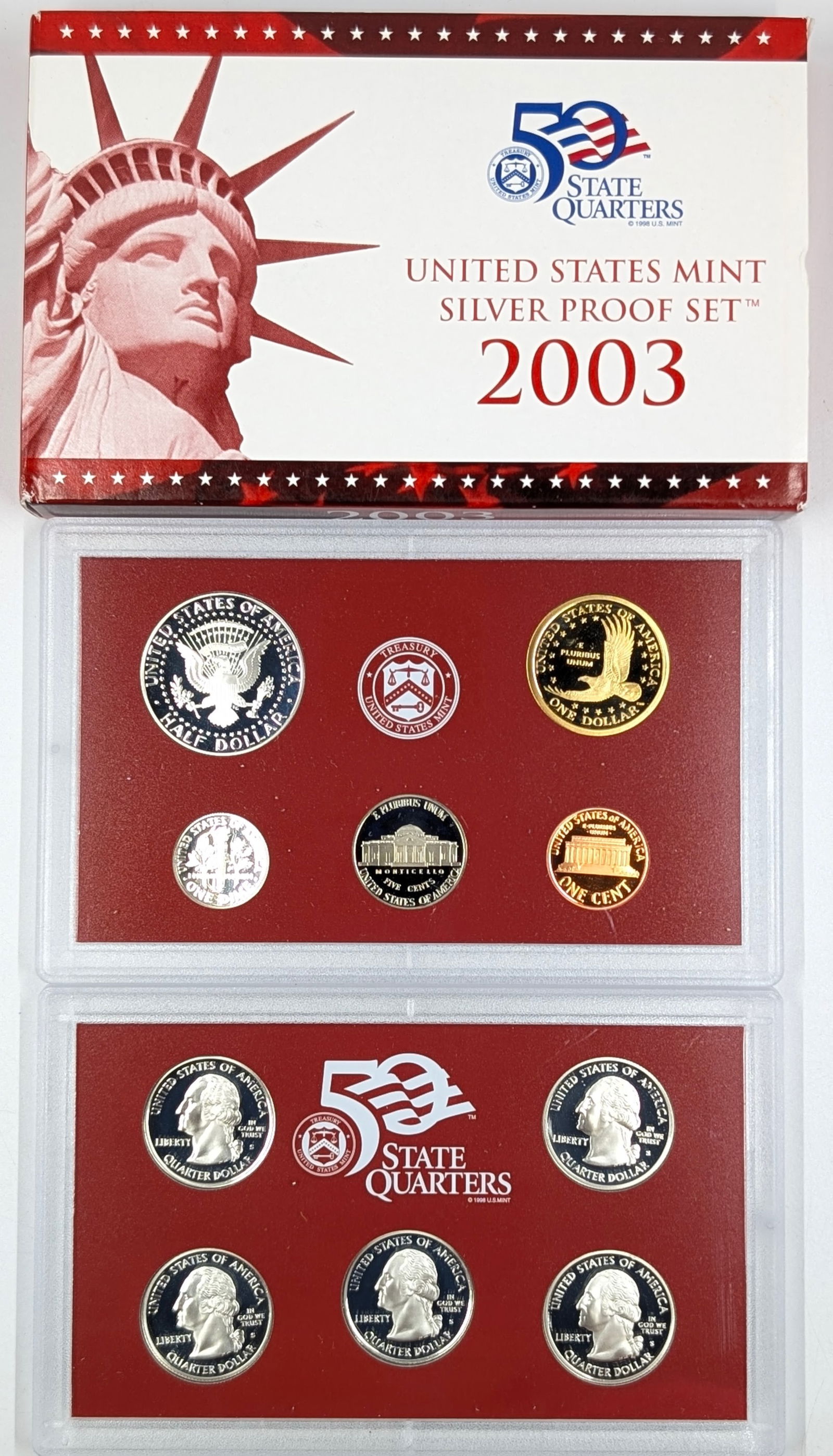 2003 Silver US Mint Proof Set w/ Silver Half, Quarter & Dime w/ COA - 2