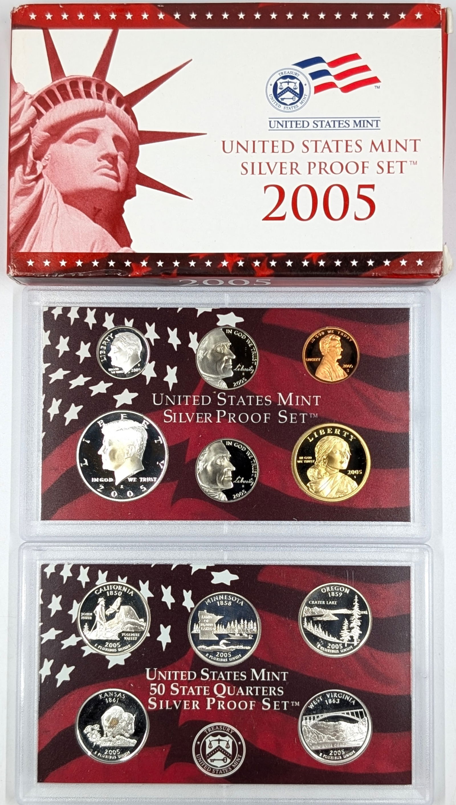 2005 Silver US Mint Proof Set w/ Silver Half, Quarter & Dime w/ COA: Silver 