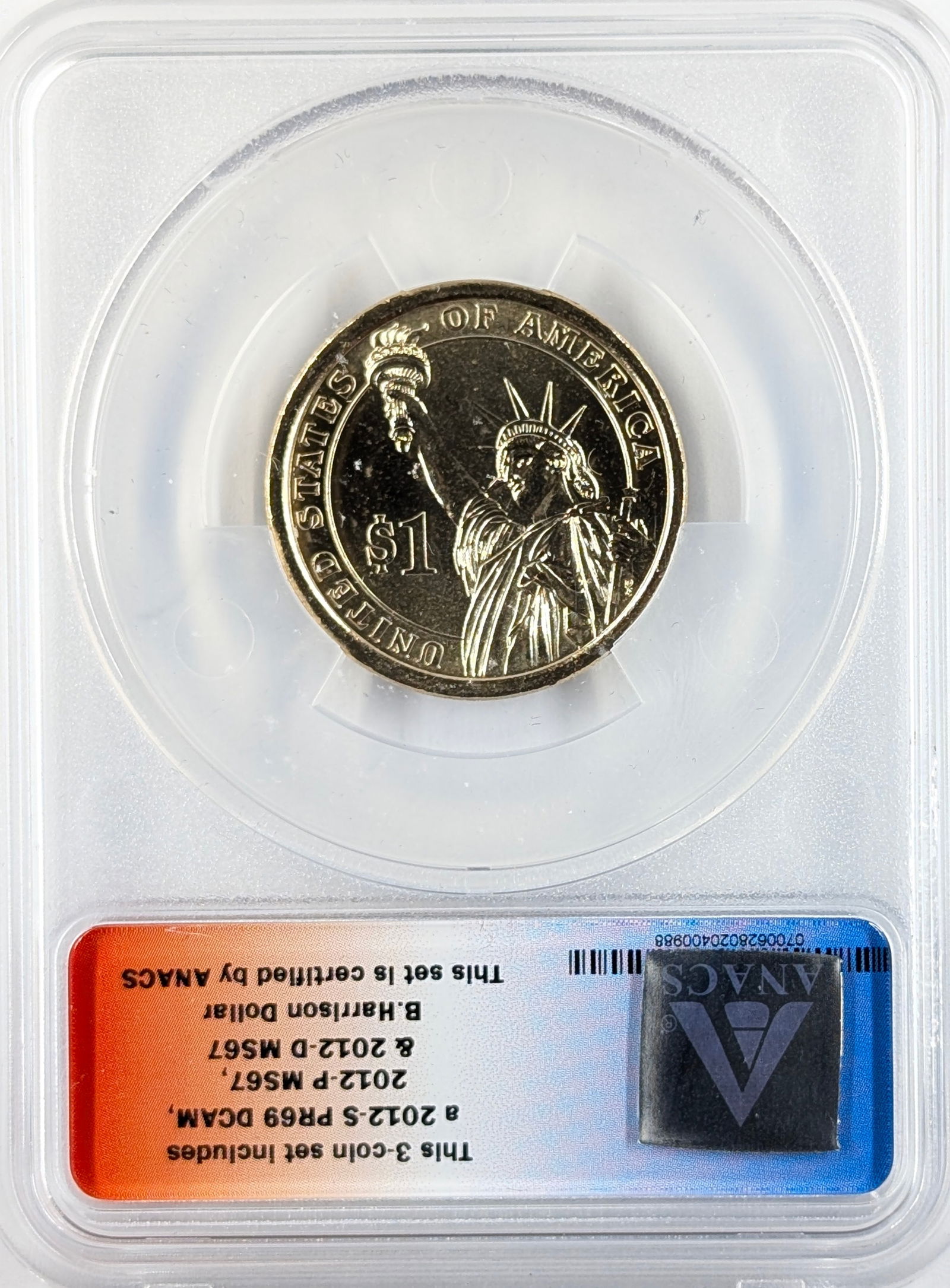 ANACS 2012-P MS67 Harrison Presidential Dollar - First Day of Issue - 2