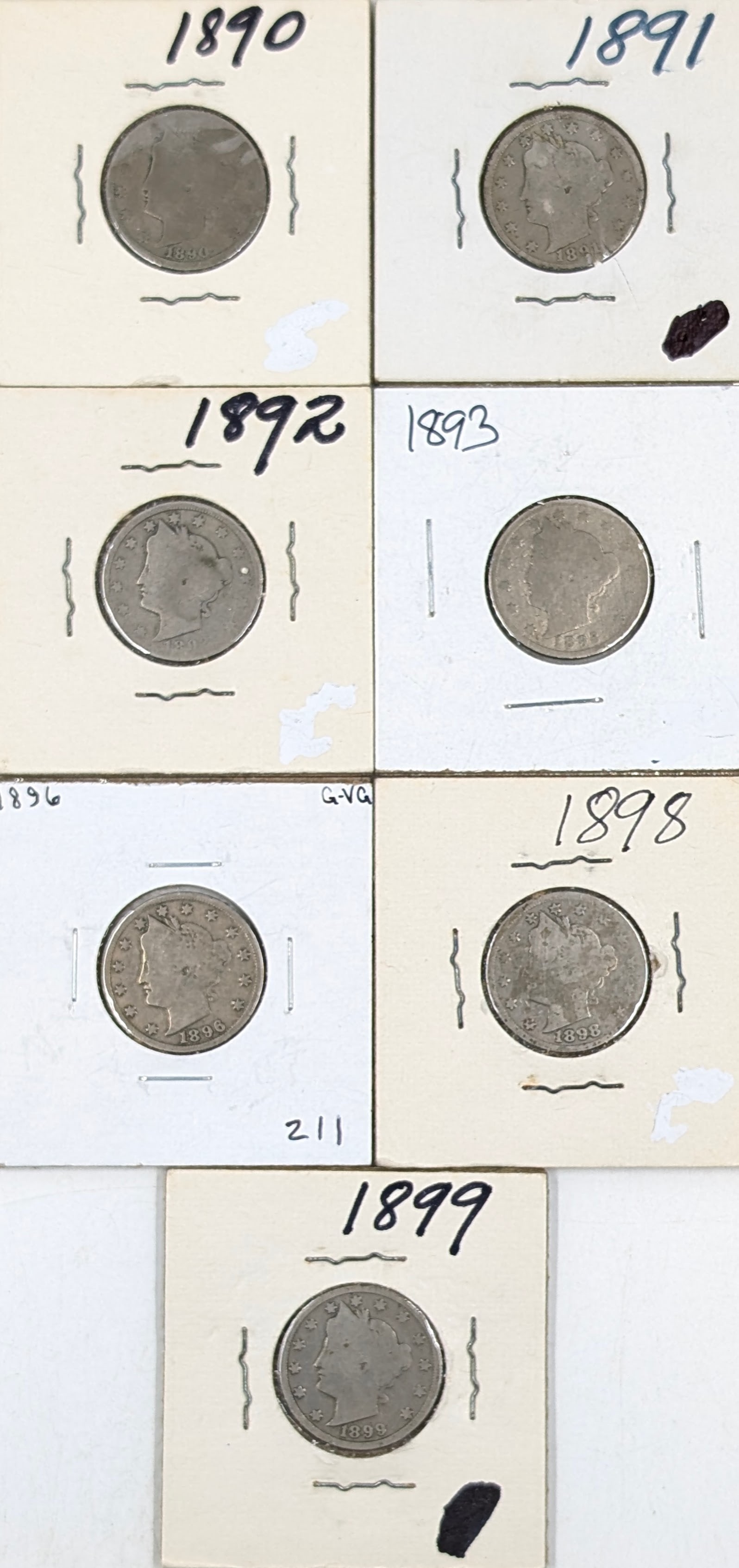 Lot of 7 Liberty V Nickels - 1890-1899: Coin 