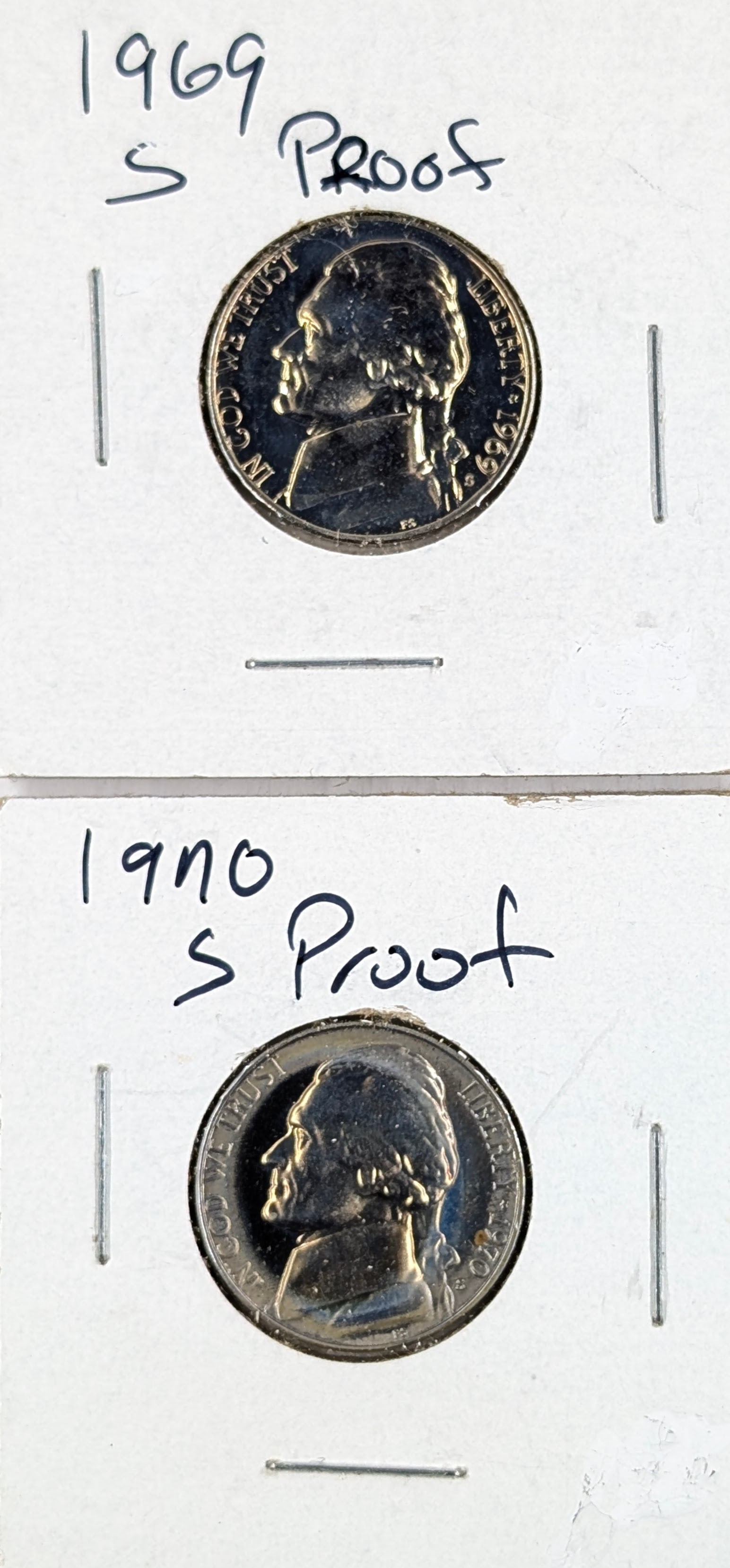 Lot of 2 Jefferson Nickels - 1969-S, 1970-S - Both Proof: Coin 