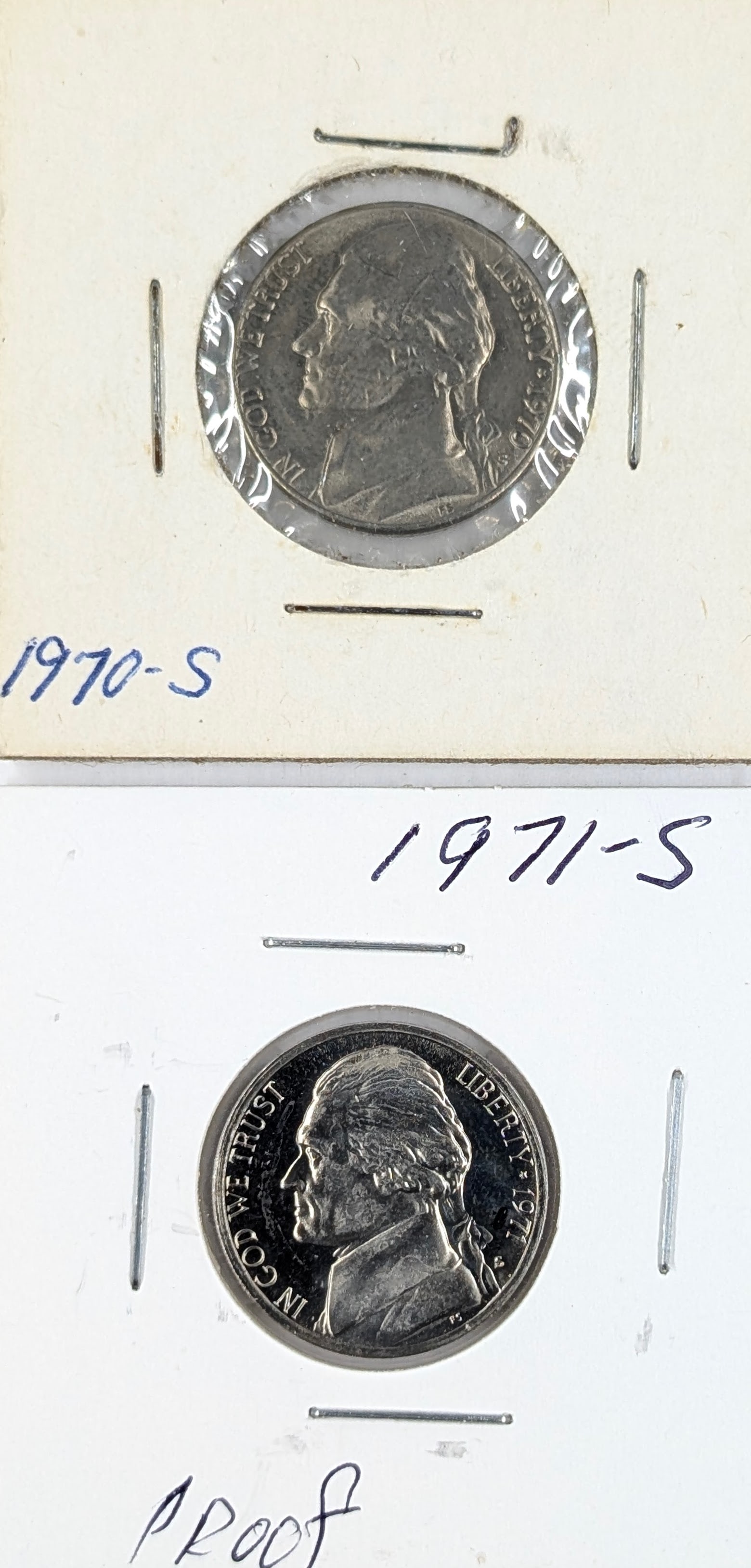 Lot of 2 Jefferson Nickels - 1970-S, 1971-S Proof: Coin