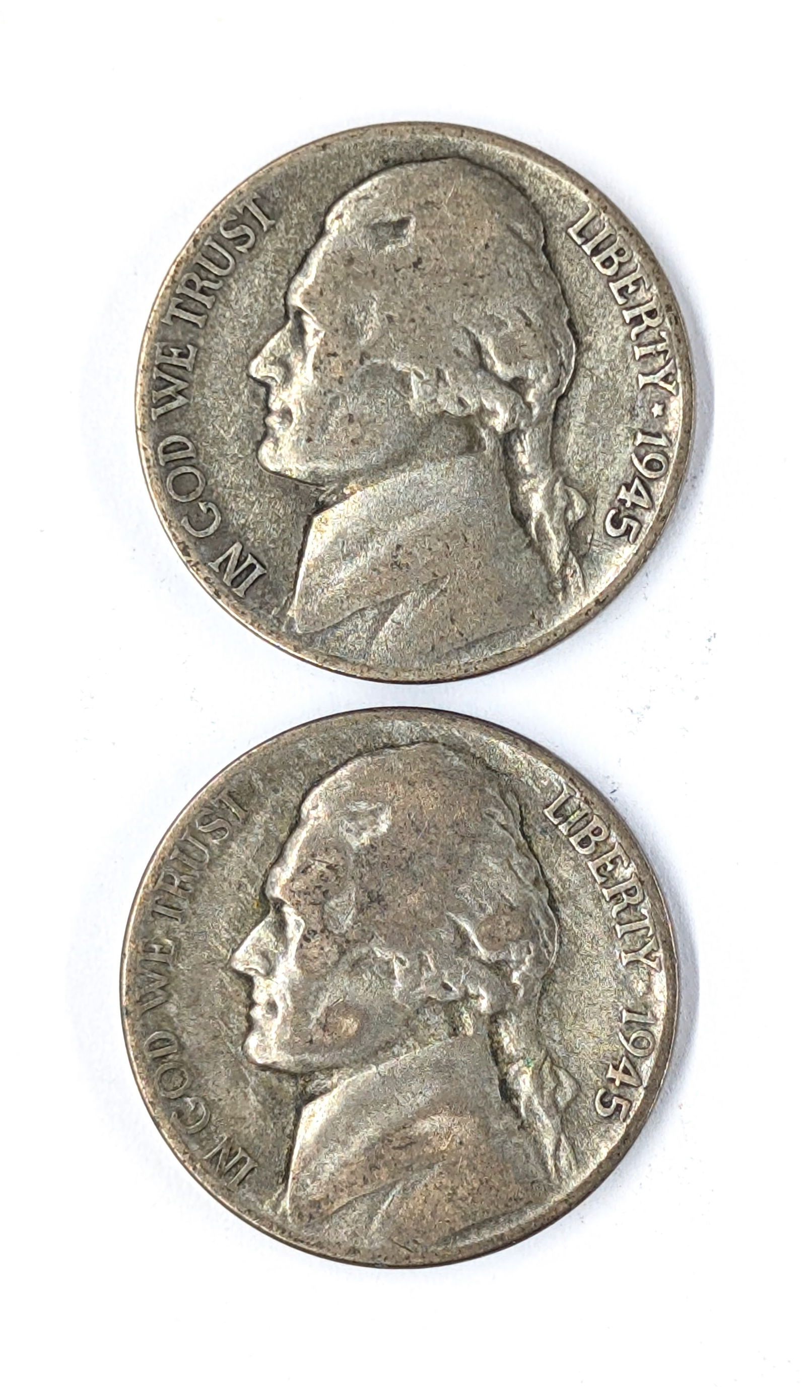 Lot of 2 Silver War Nickels - Both 1945-D: 35% Silver