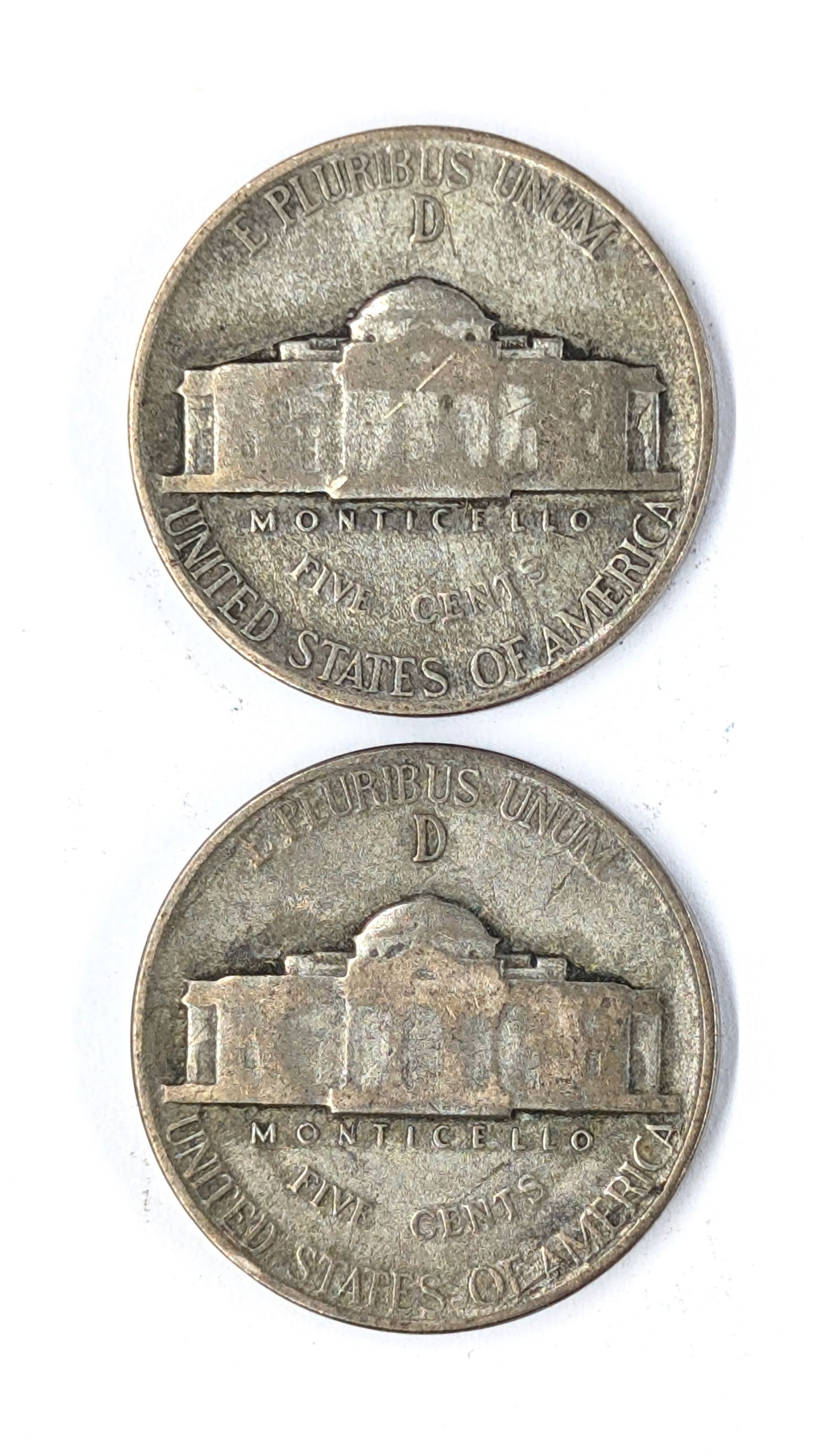 Lot of 2 Silver War Nickels - Both 1945-D - 2