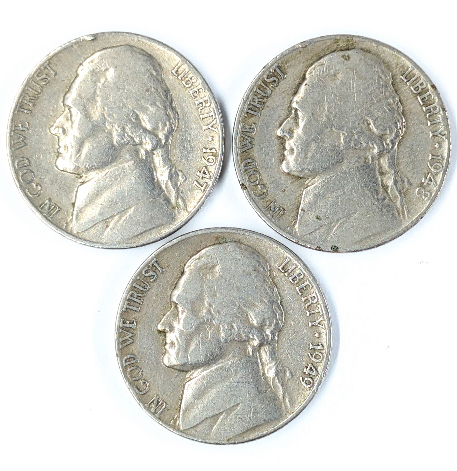 Lot of 3 Jefferson Nickels - 1947-S, 1948, 1949: Coin 