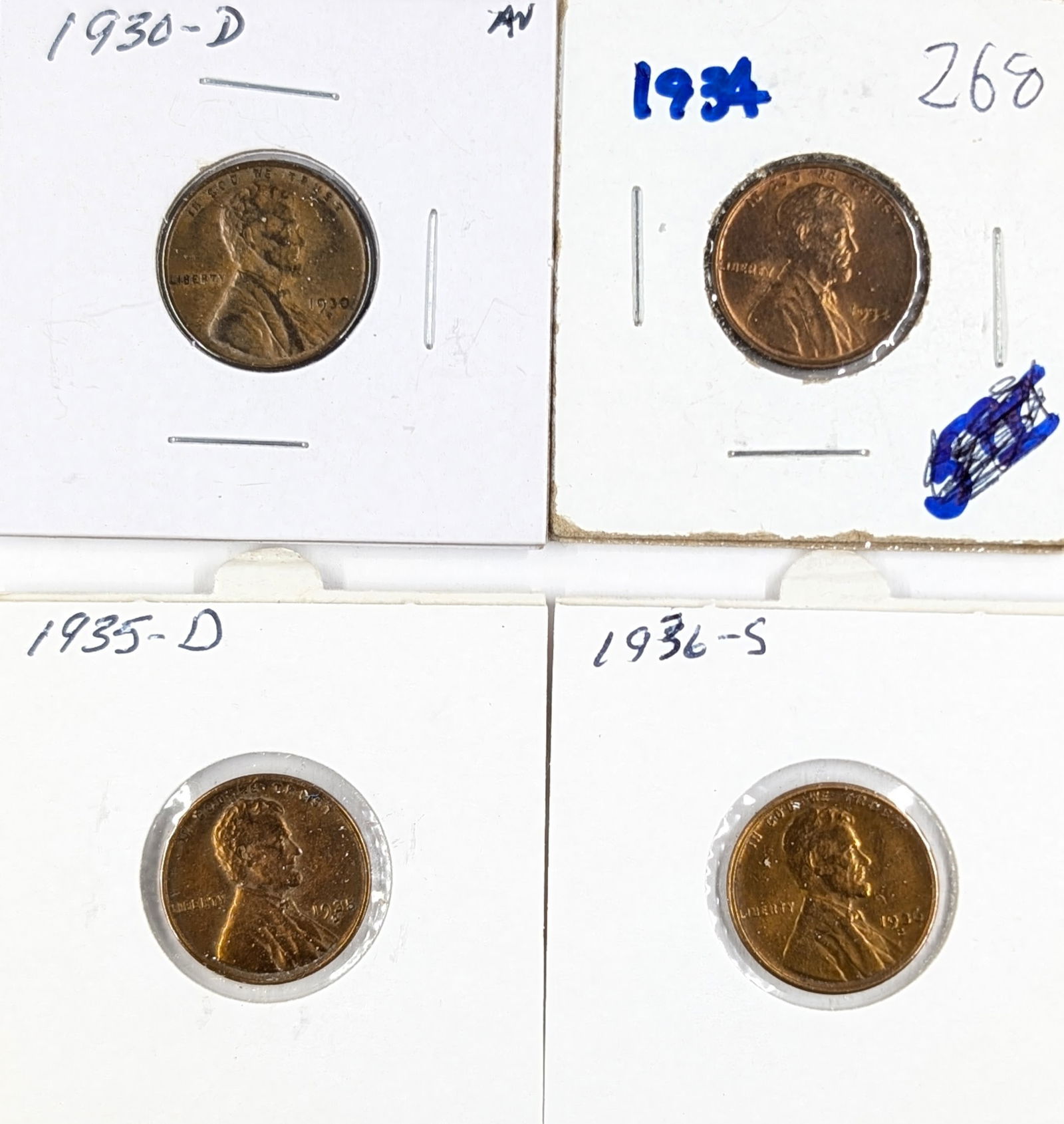 Lot of 4 Wheat Cents - 1930-1936: Coin 
