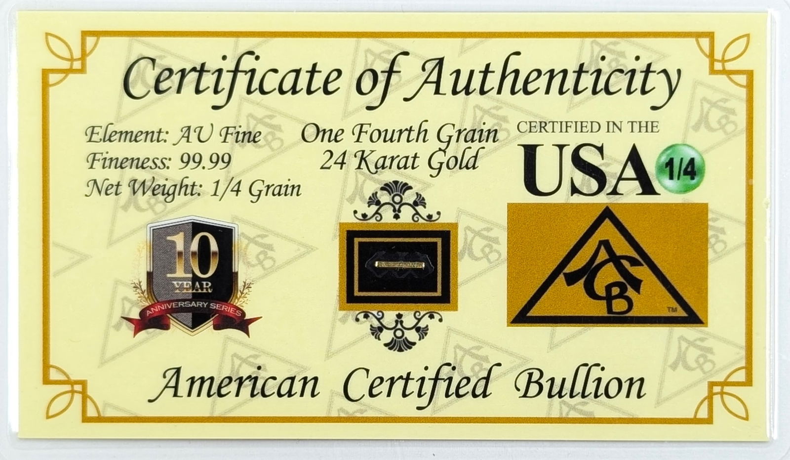 1/4 grain .999 Fine Gold - American certified Bullion: Gold 