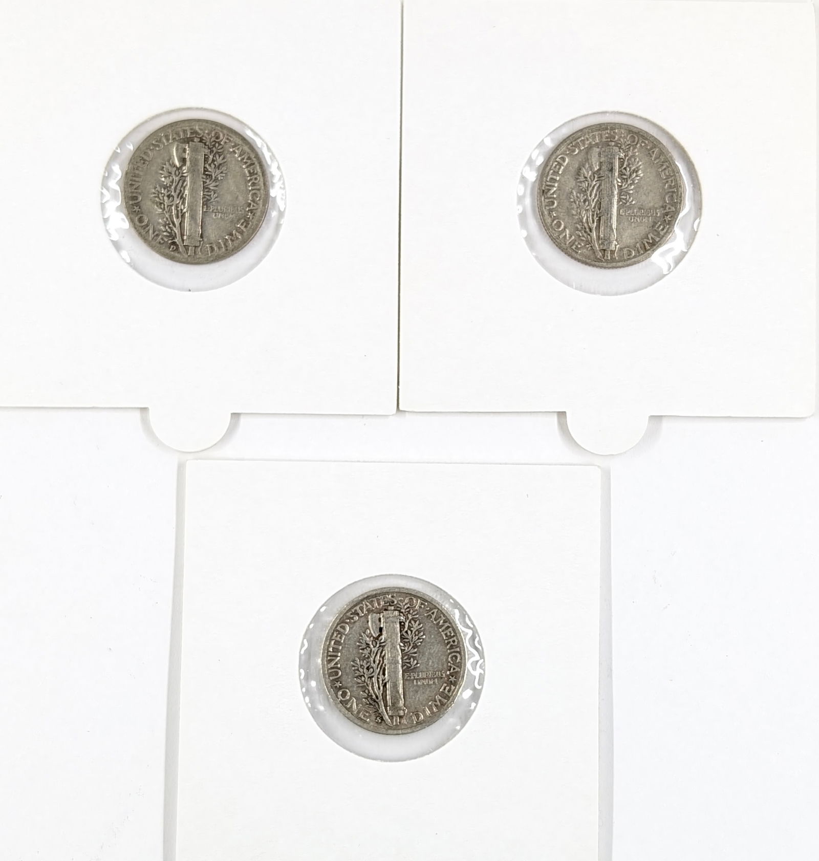 Lot of 3 Silver Mercury Dimes - 1943 P/D/S - 2