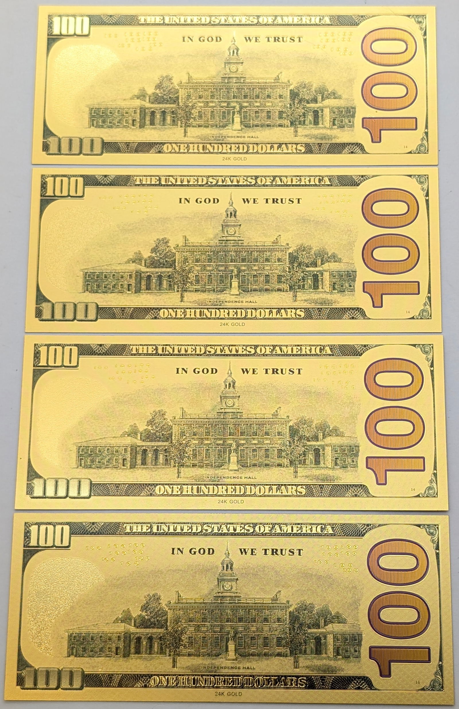 Lot of 4 Batman & Joker Gold foil $100 design - 2