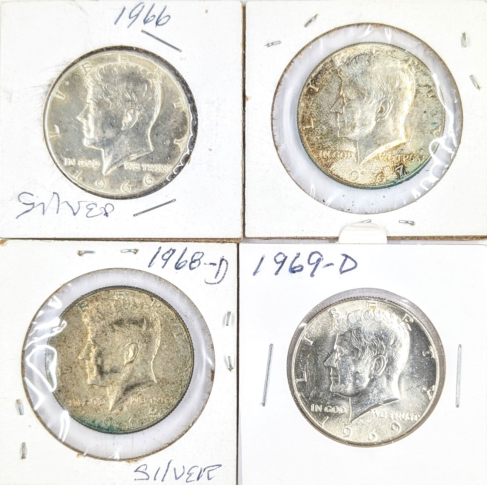 Lot of 4 Silver John F. Kennedy Half Dollars - 1966-1969-D (1 of 2)