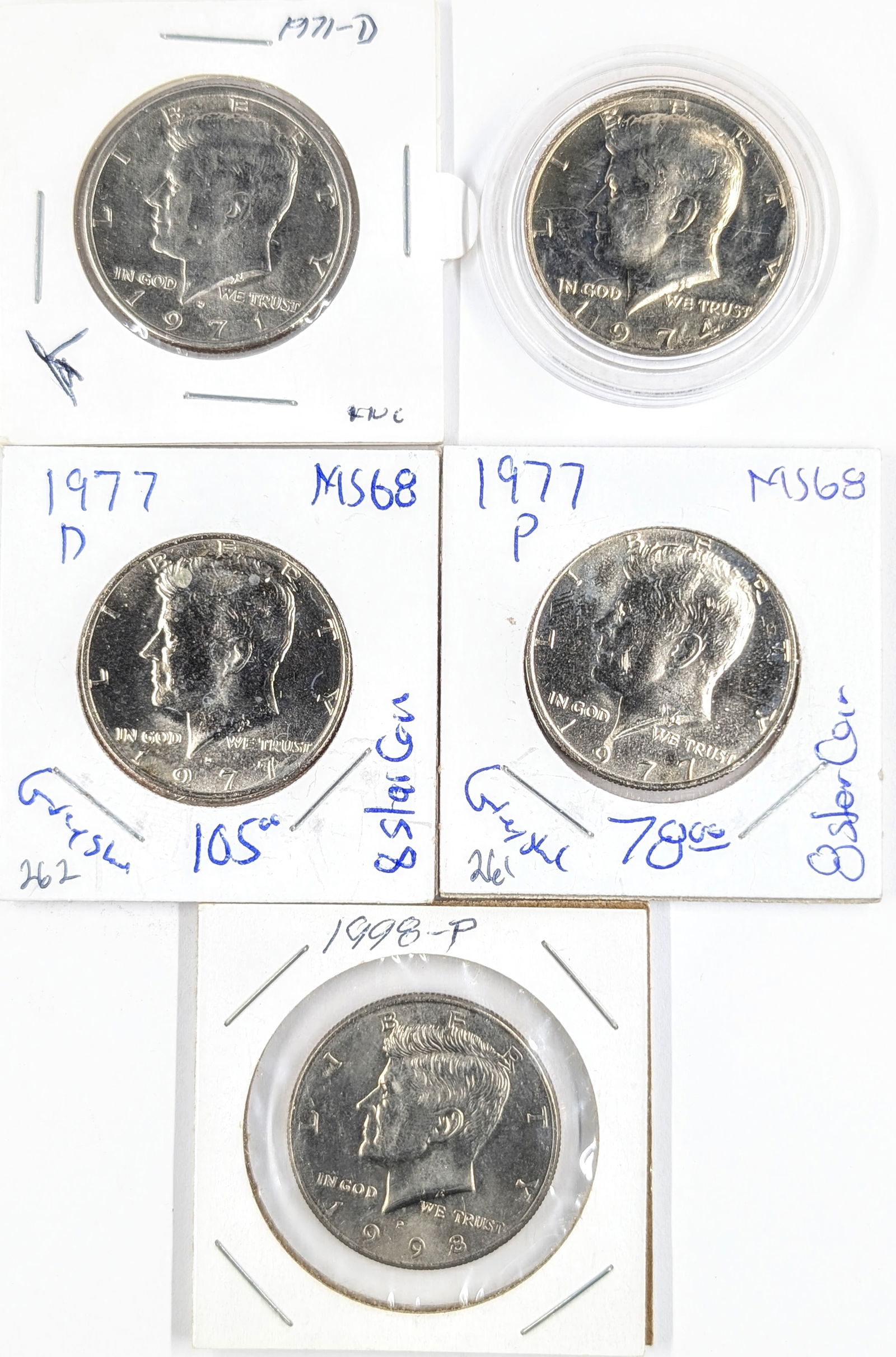 Lot of 5 John F. Kennedy Half Dollars- 1971-1998 (1 of 2)