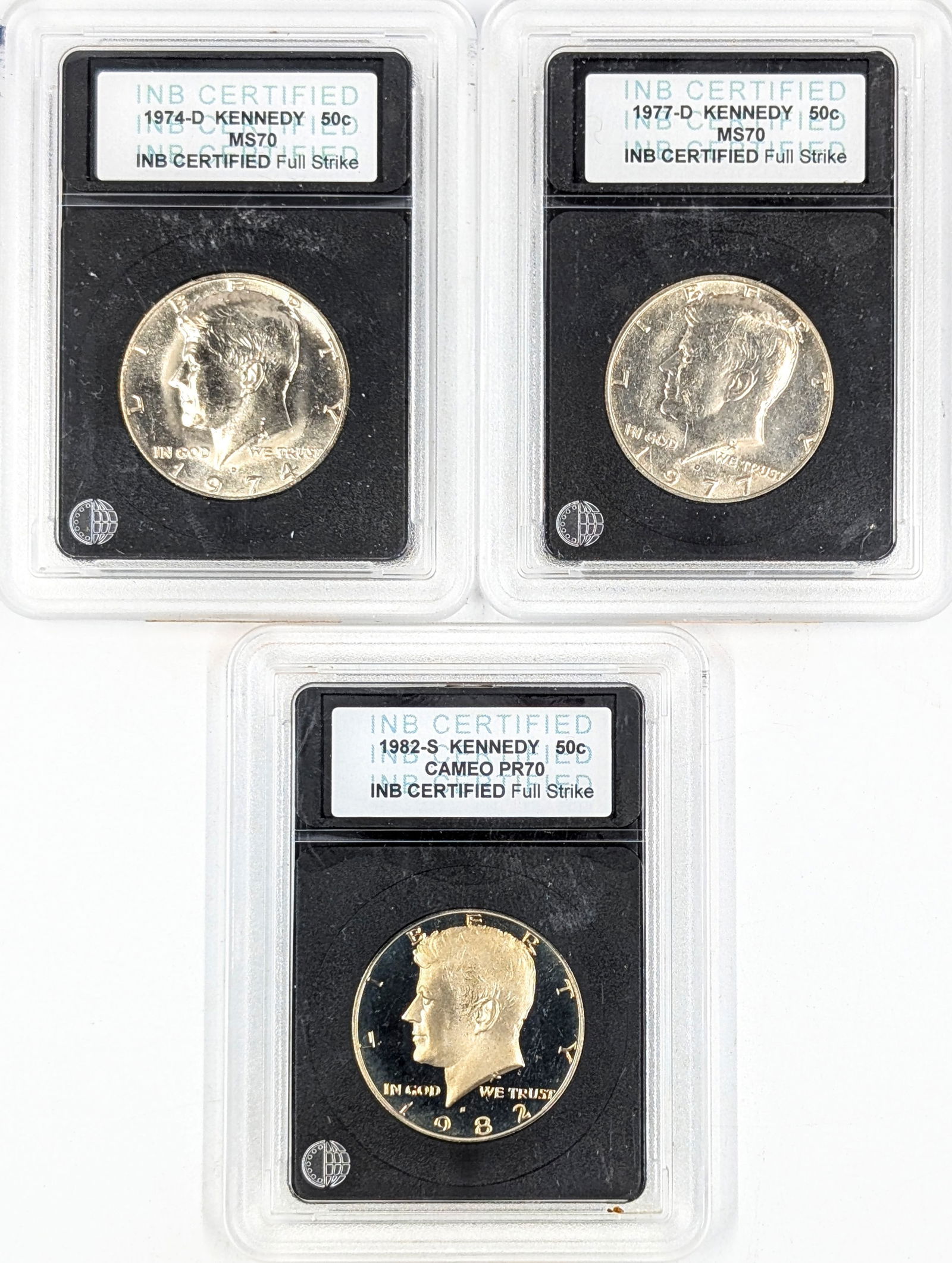 Lot of 3 John F. Kennedy Half Dollars - 1974-D, 1977-D, 1982-S (1 of 2)