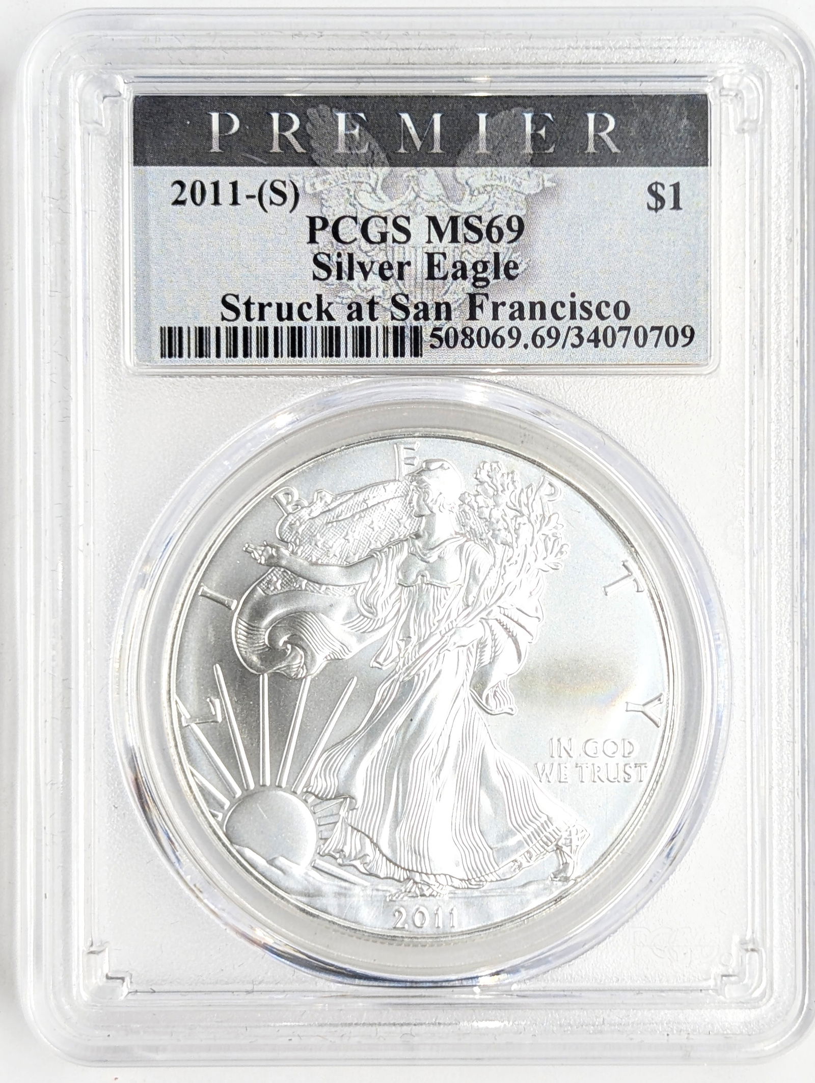PCGS 2011-S MS69 American Silver Eagle Dollar- Struck at San Francisco (1 of 2)