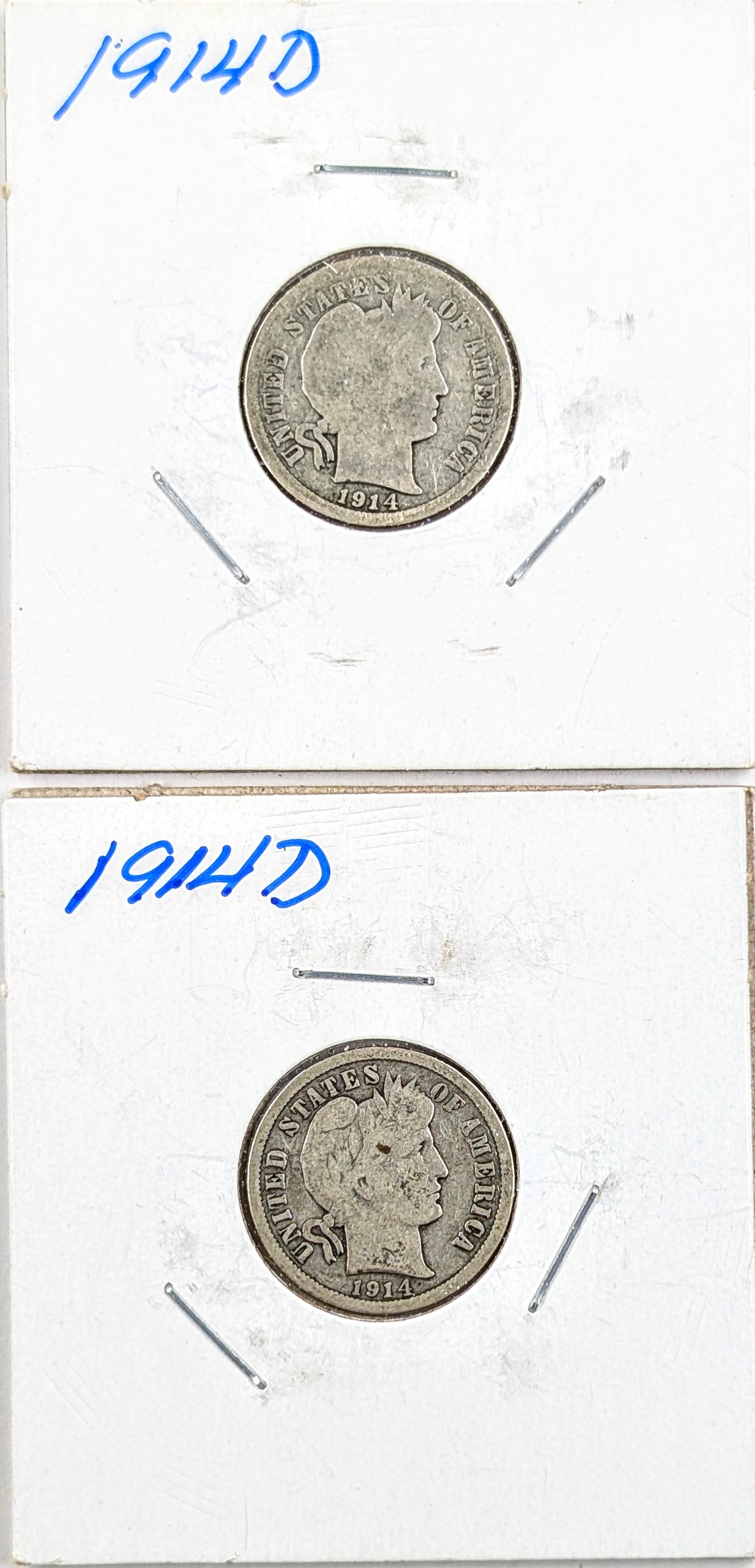 Lot of 2 Silver Barber Dimes- Both 1914-D (1 of 2)