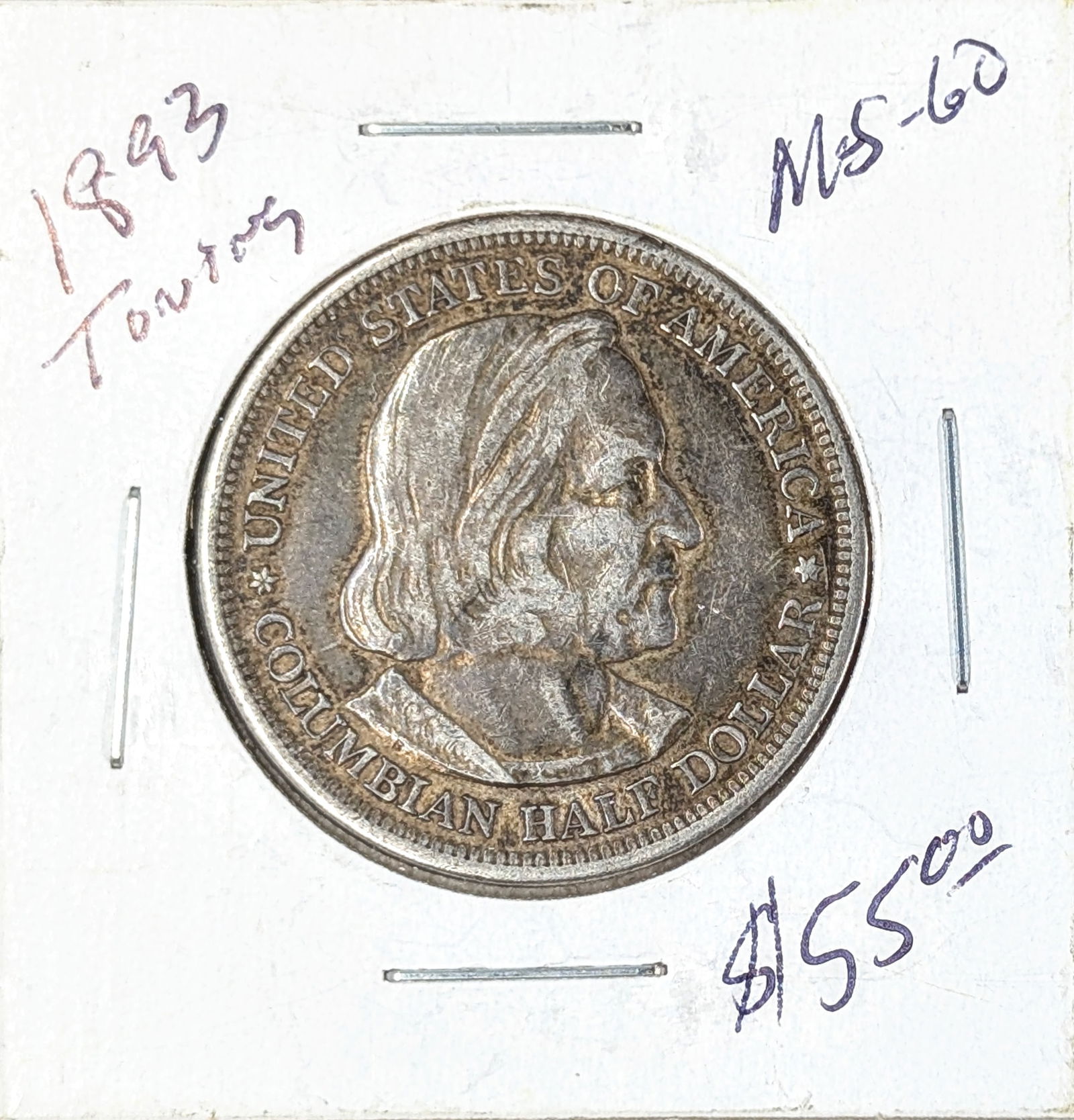 1893 Silver Columbian Half Dollar-Toned: _