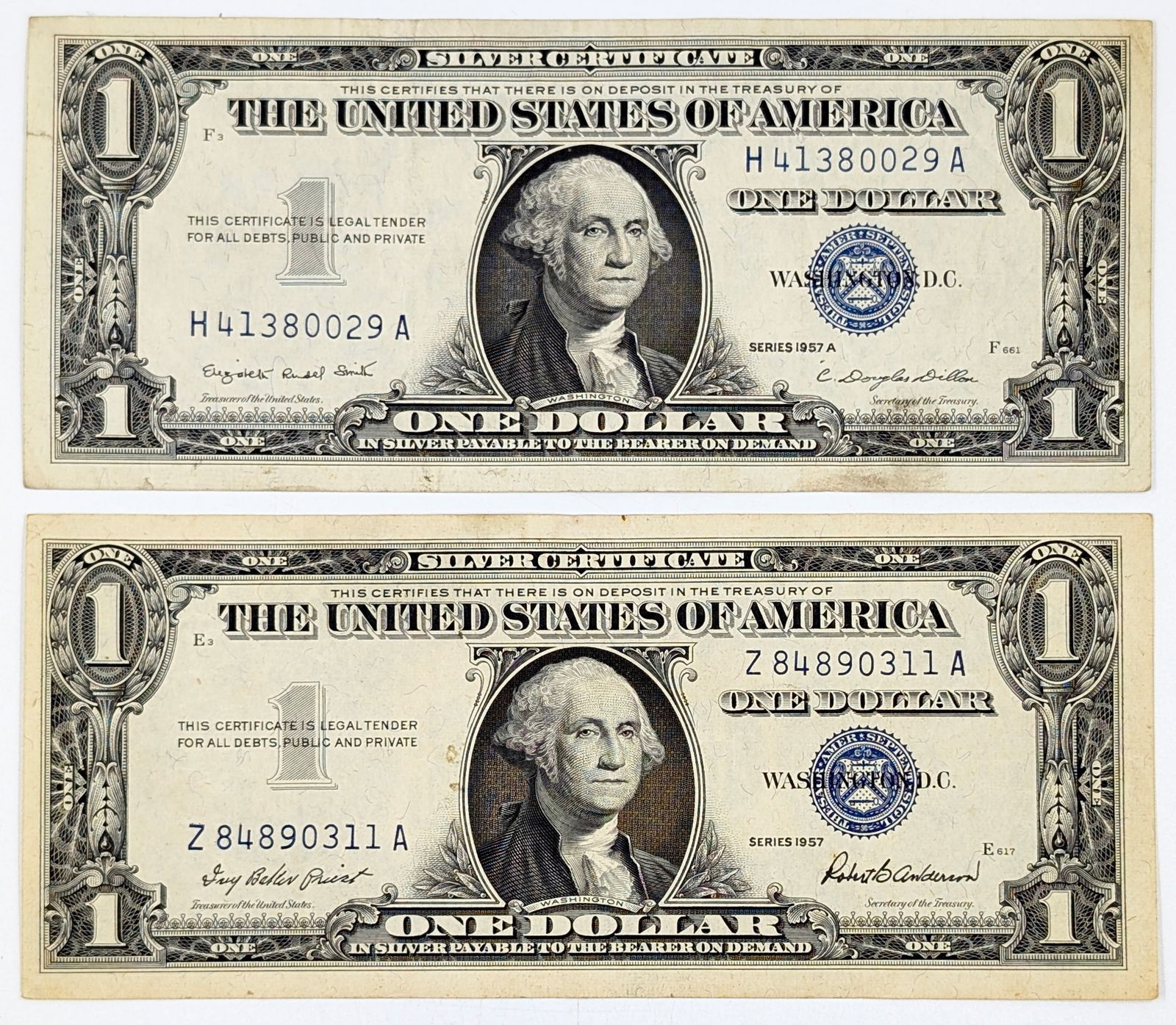 Lot of 2 1957 $1 Notes - Silver Certificate (1 of 2)