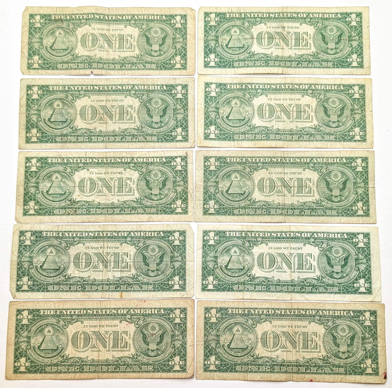 Lot of 10 1957 $1 Notes - Silver Certificate - 2