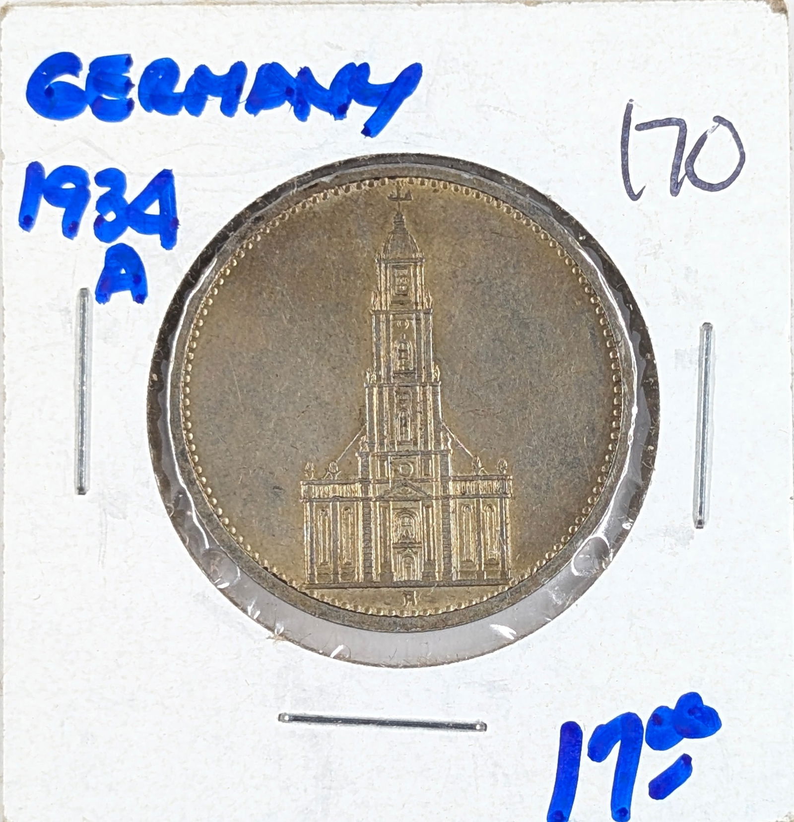 1934-A Silver German 5 Reichsmark Coin- 90% Silver 13.88g: _ 
