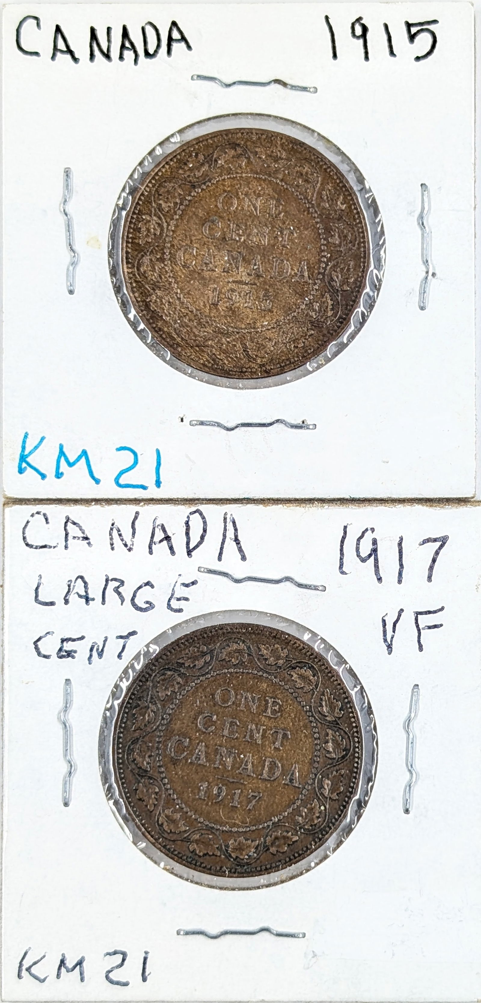 Lot of 2 Canadian One Cent Coins- 1915, 1917 (1 of 2)